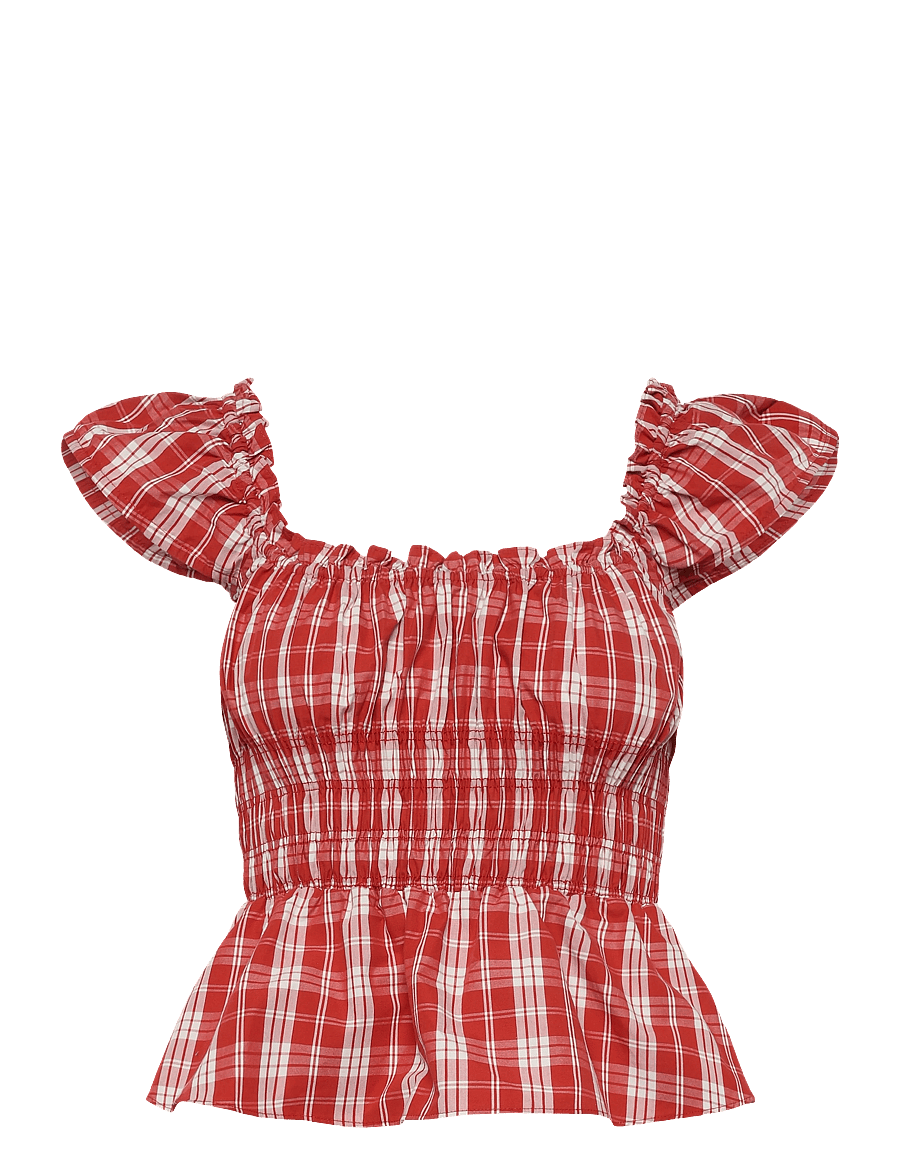 Faithfull The Brand - JANNE TOP - crop tops - ines check terra rosso - 0