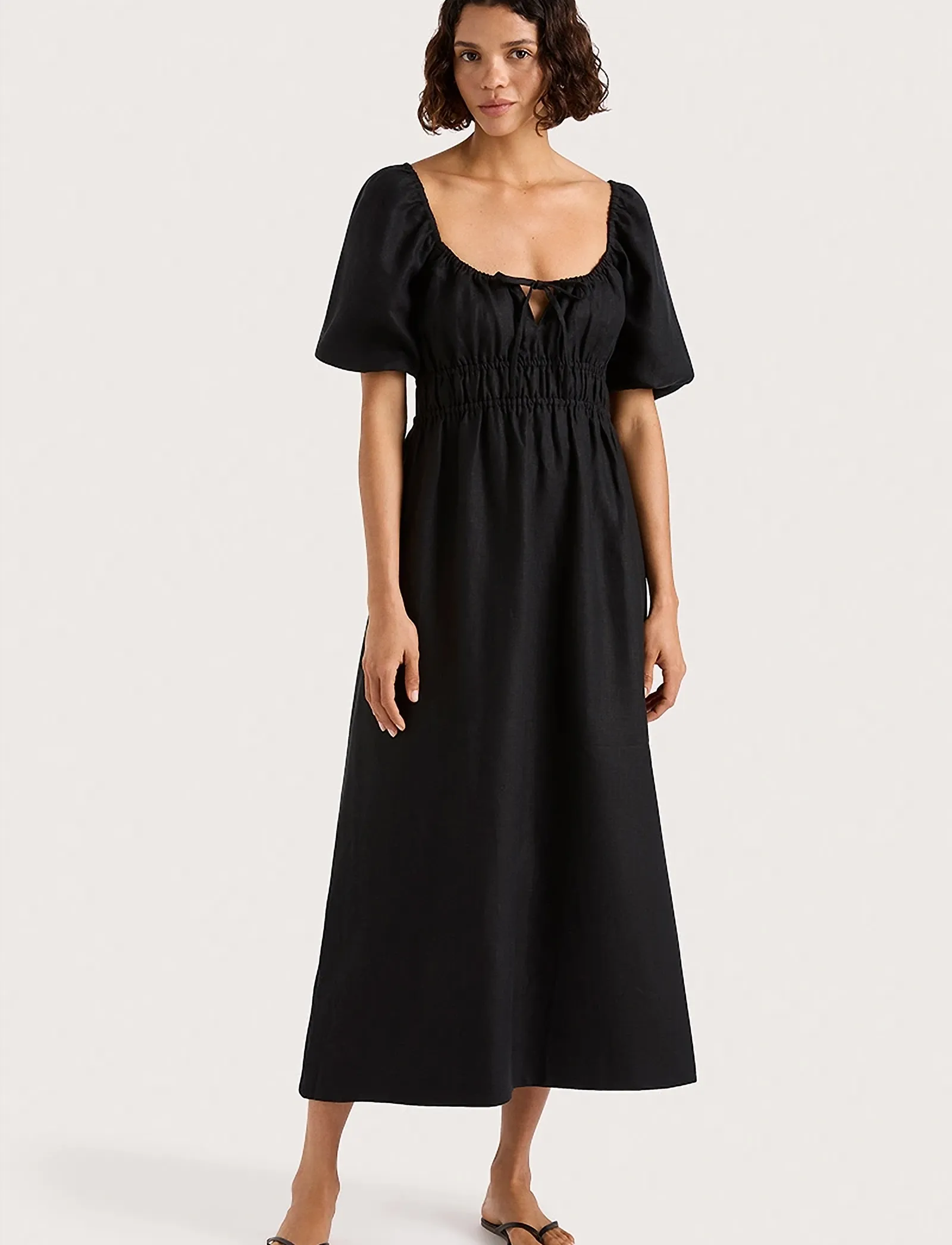 Faithfull The Brand Brigitte Midi Dress, M, Black, Kjoler > Knælange Og Midi, Dame