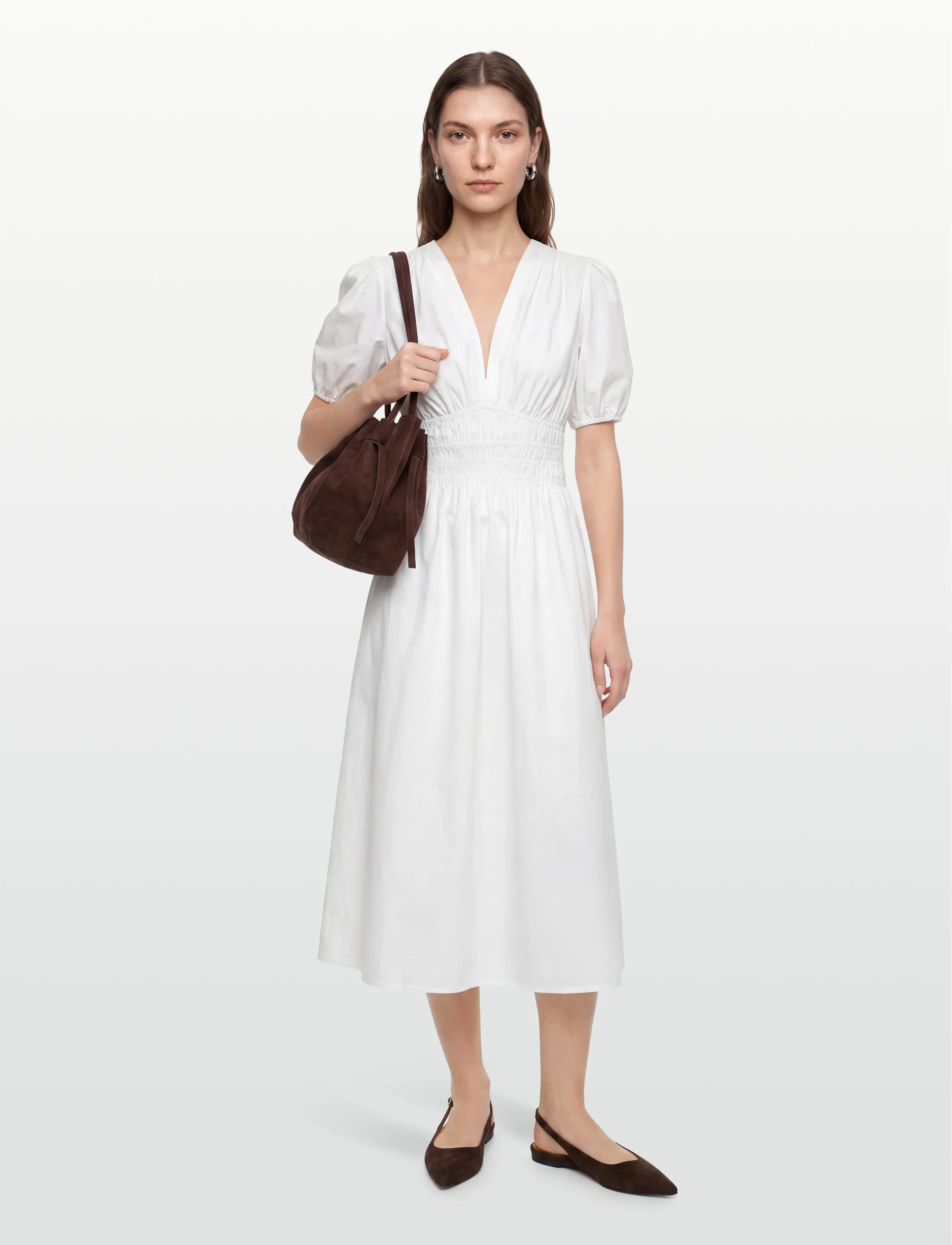 Faithfull The Brand Grace Midi Dress, M, White, Kjoler > Knælange Og Midi, Dame
