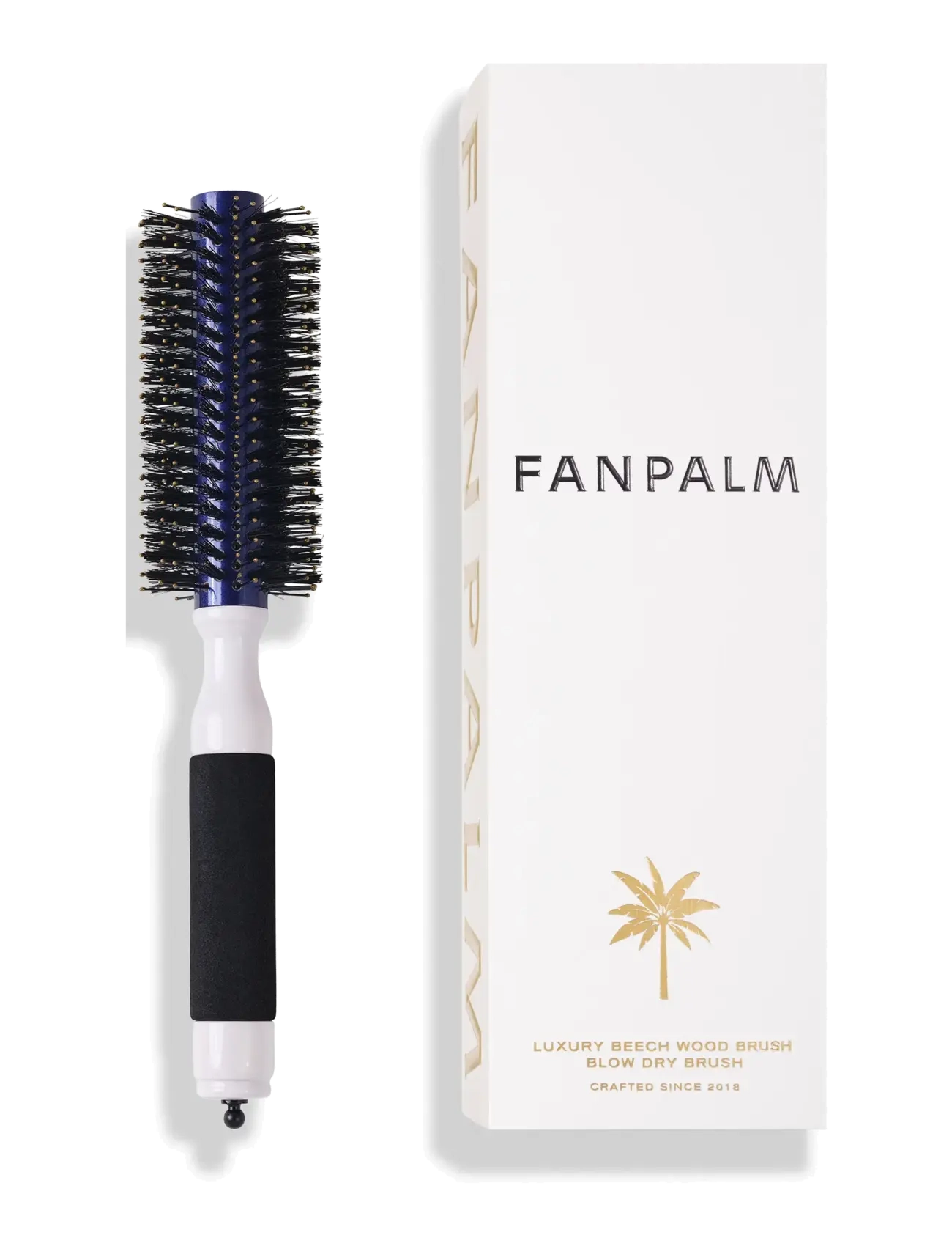 Fan Palm Boar- & Nylon Hairbrush, Rund børste, Hvid, Str: ONE SIZE