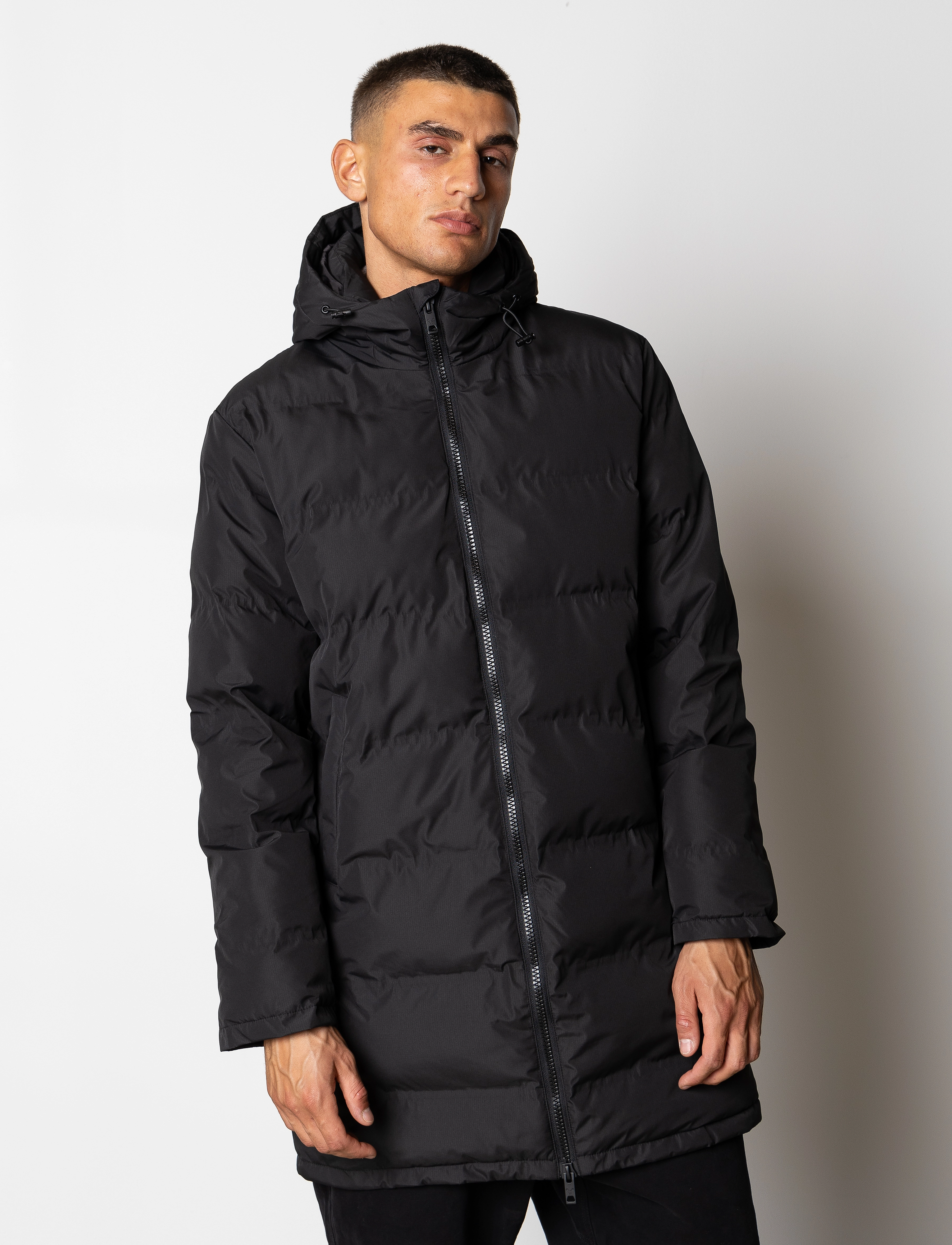 Fat Moose Birk Long Jacket, Mænd, Lang Dynejakke Med Hætte, Sort, Str: M