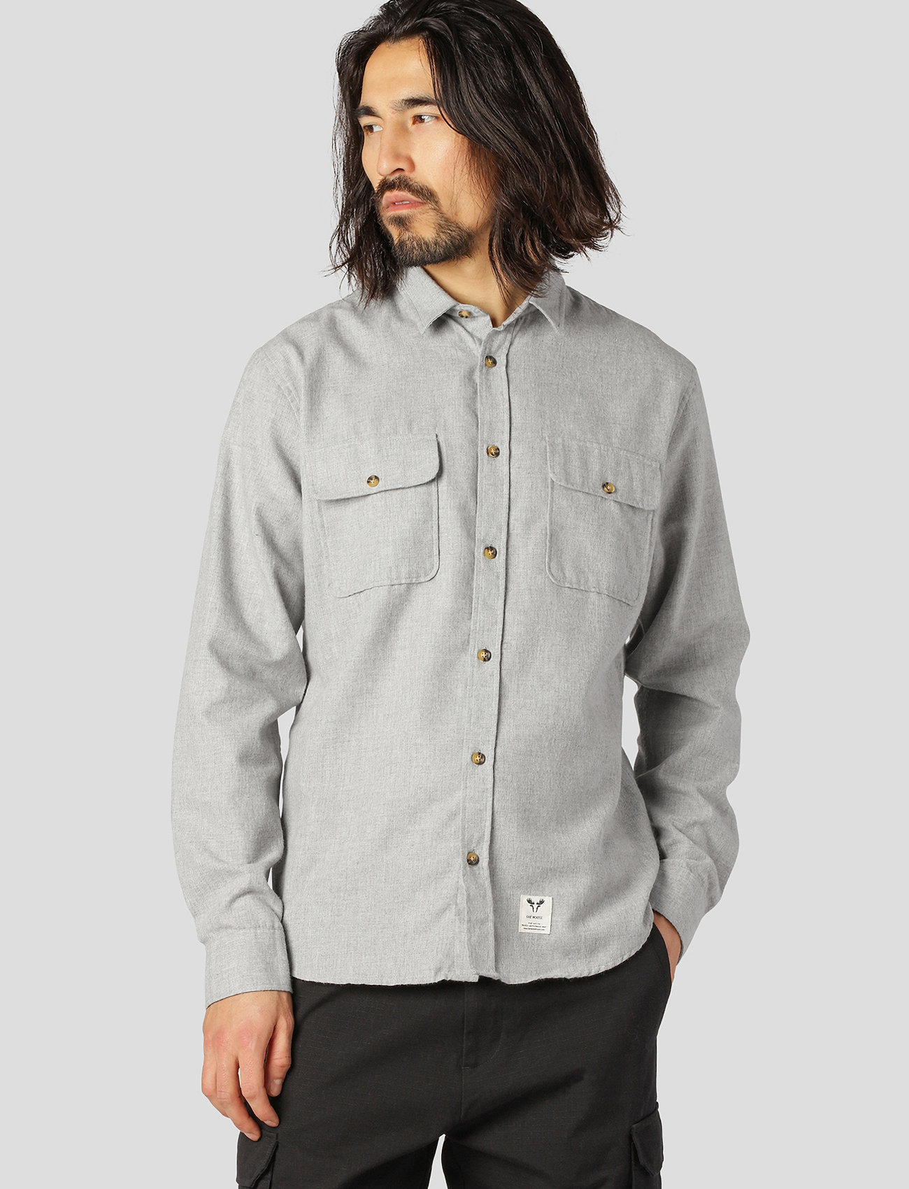 Fat Moose - Glenn Flannel Shirt LS - podstawowe koszulki - light grey - 1