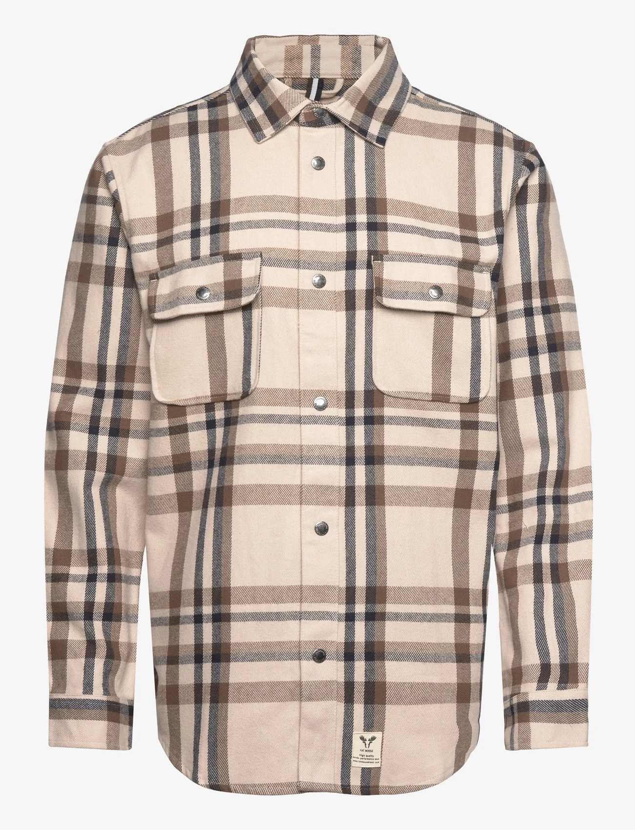 Fat Moose - Adrian Cotton Check Shirt - rutiga skjortor - ecru/brown check - 0