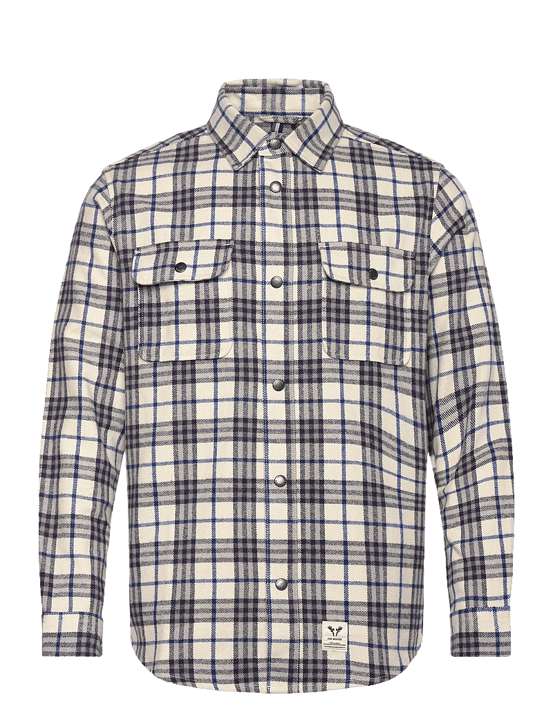 Fat Moose - Adrian cotton check shirt - flannel-skjorter - ecru/dark navy - 1