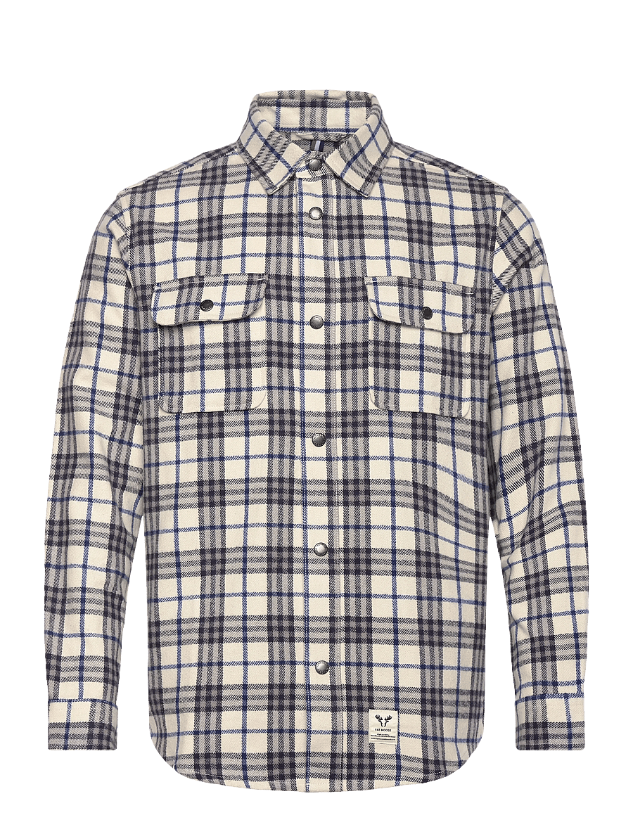 Fat Moose - Adrian cotton check shirt - flanell-hemden - ecru/dark navy - 1