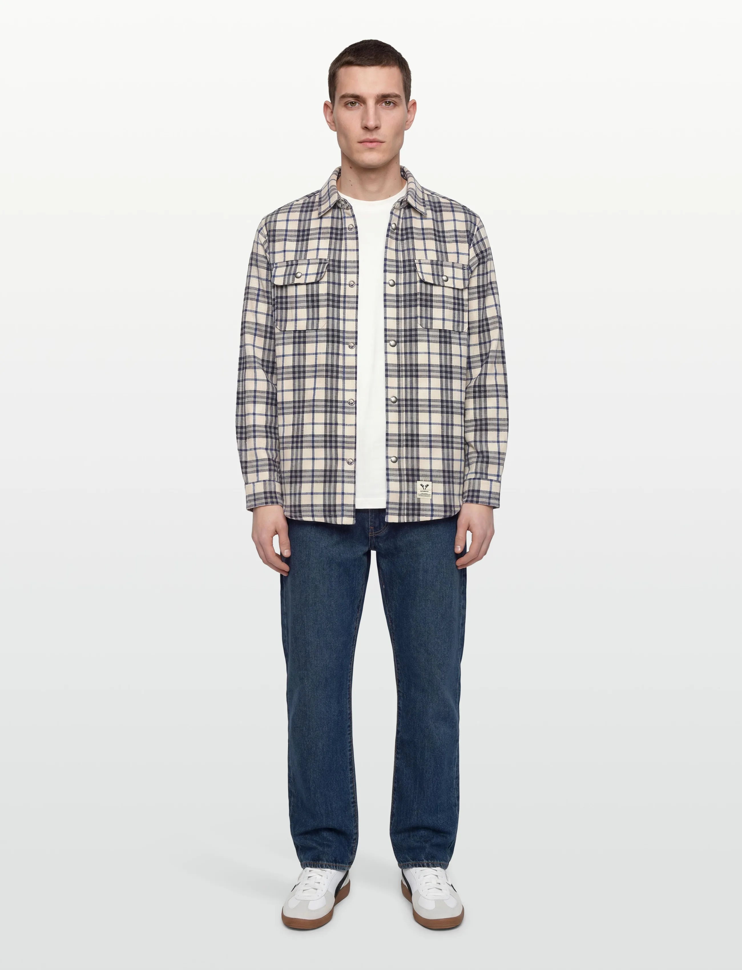 Fat Moose Adrian Cotton Check Shirt, XXL, Shirts, Marineblau - Casual, Männerswear