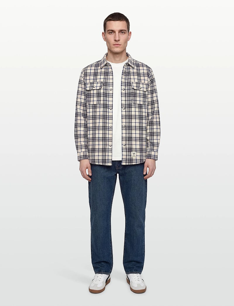 Fat Moose - Adrian cotton check shirt - flannel-skjorter - ecru/dark navy - 0