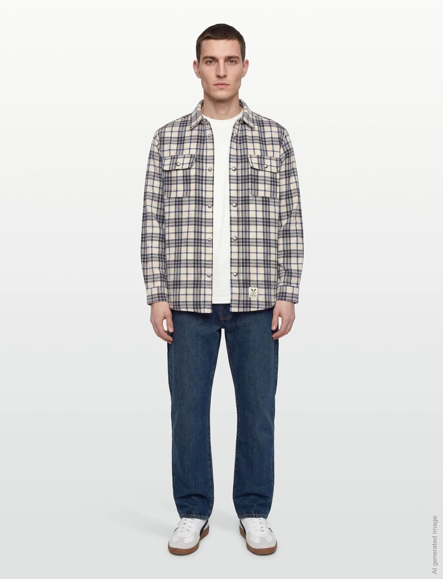 Fat Moose - Adrian cotton check shirt - flanell-hemden - ecru/dark navy - 0