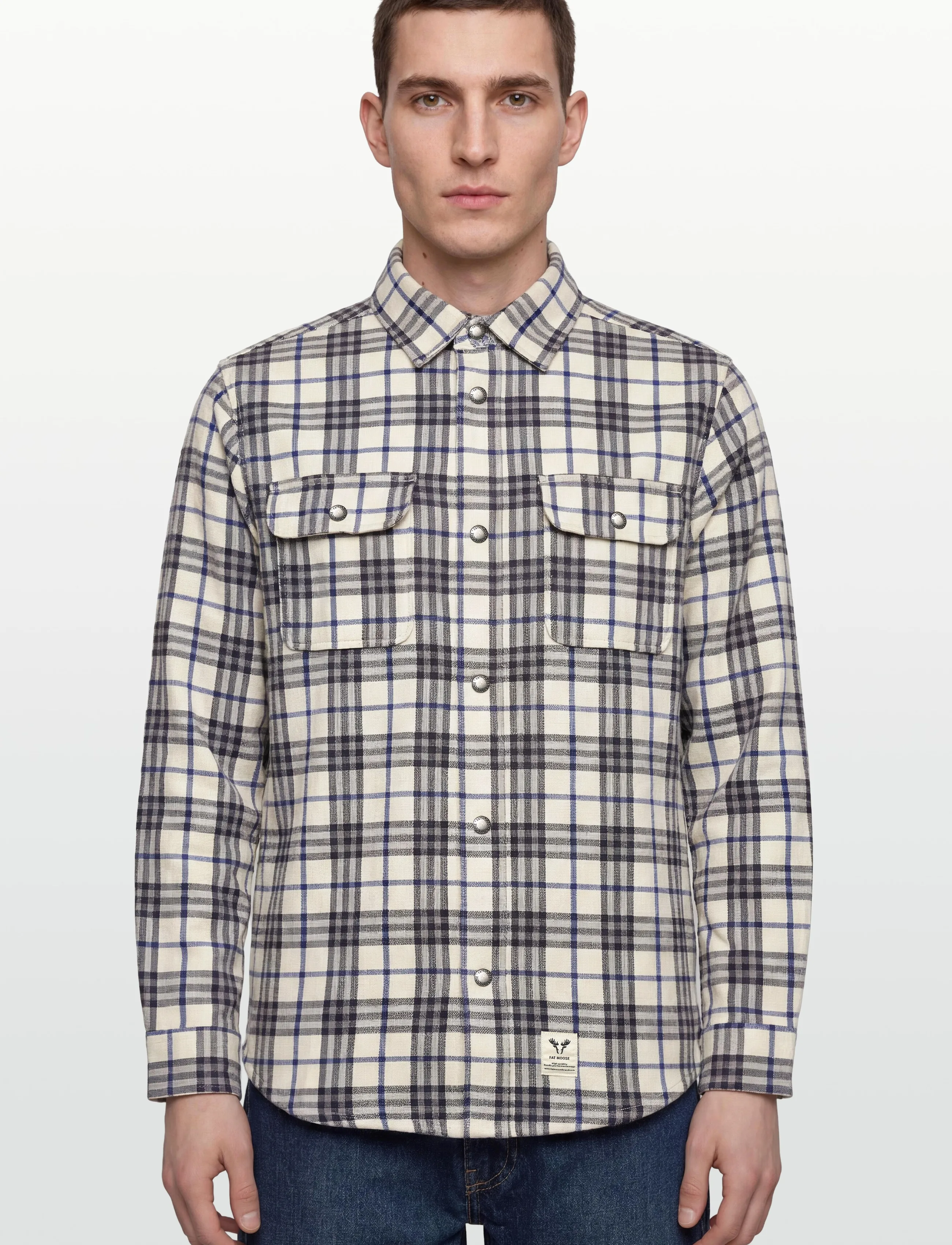 Fat Moose - Adrian cotton check shirt - men - ecru/dark navy - 3