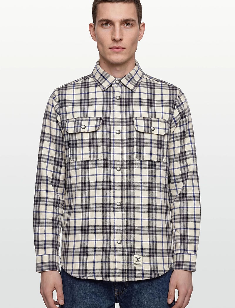 Fat Moose - Adrian cotton check shirt - flannel-skjorter - ecru/dark navy - 3
