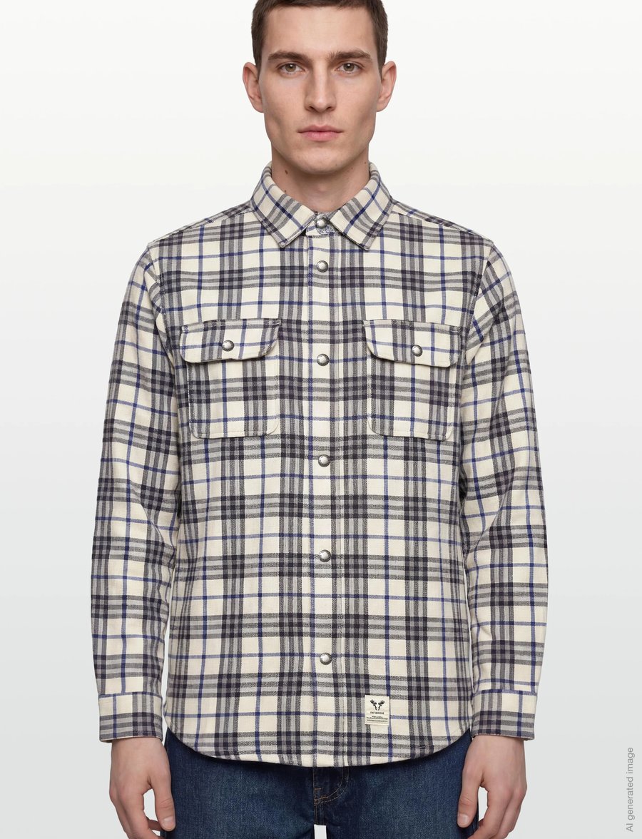 Fat Moose - Adrian cotton check shirt - flanell-hemden - ecru/dark navy - 3