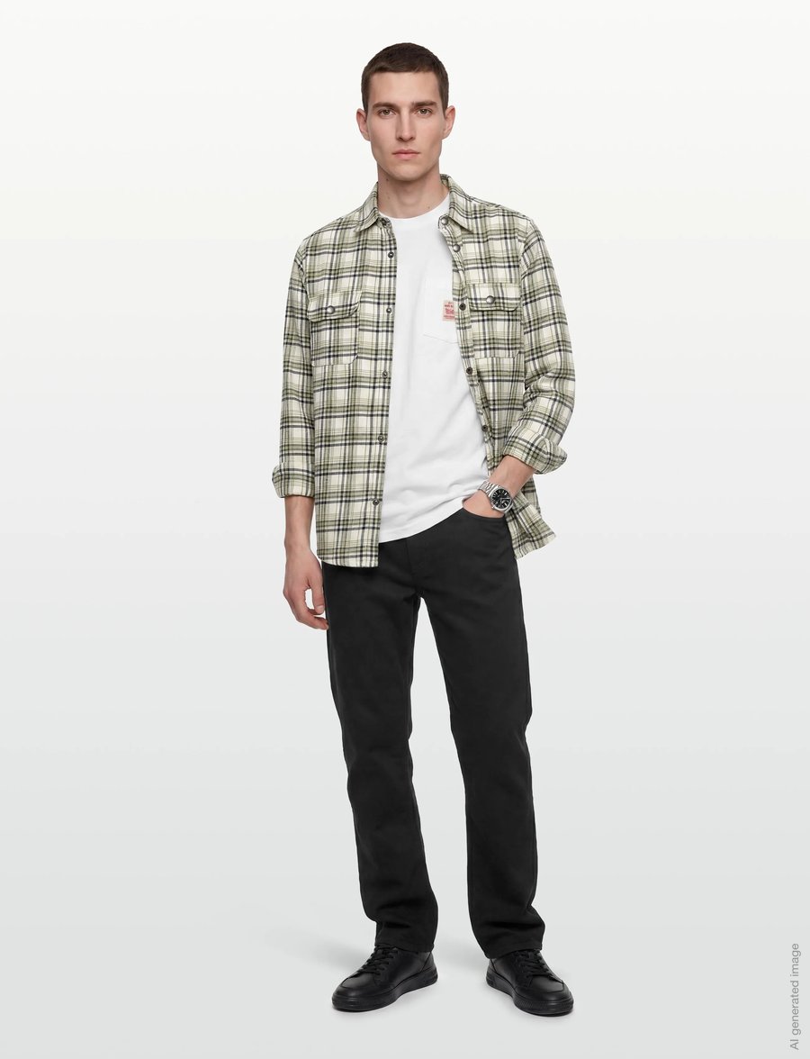 Fat Moose - Adrian cotton check shirt - flanell-hemden - ecru/dusty green - 0