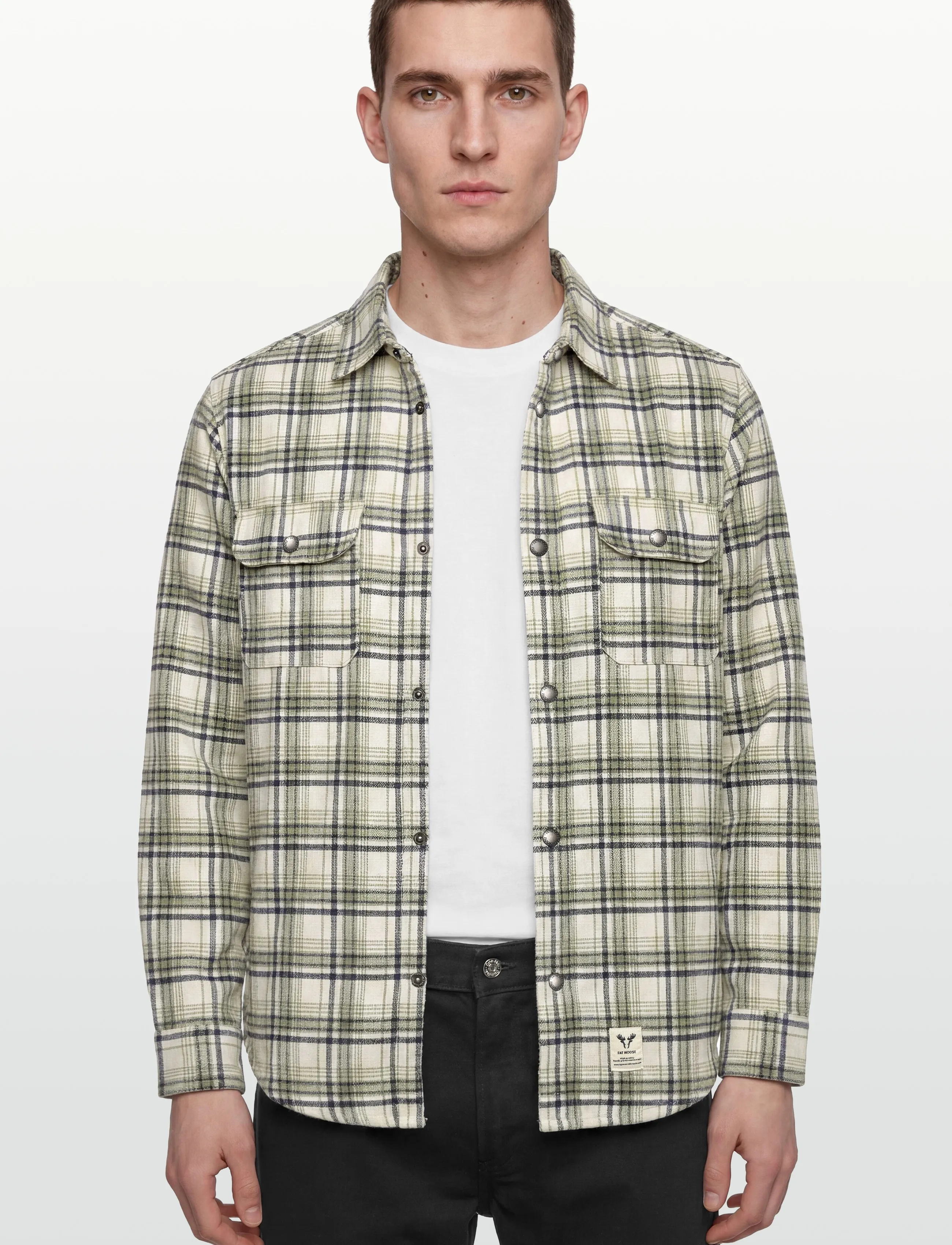 Fat Moose - Adrian cotton check shirt - flannel shirts - ecru/dusty green - 3