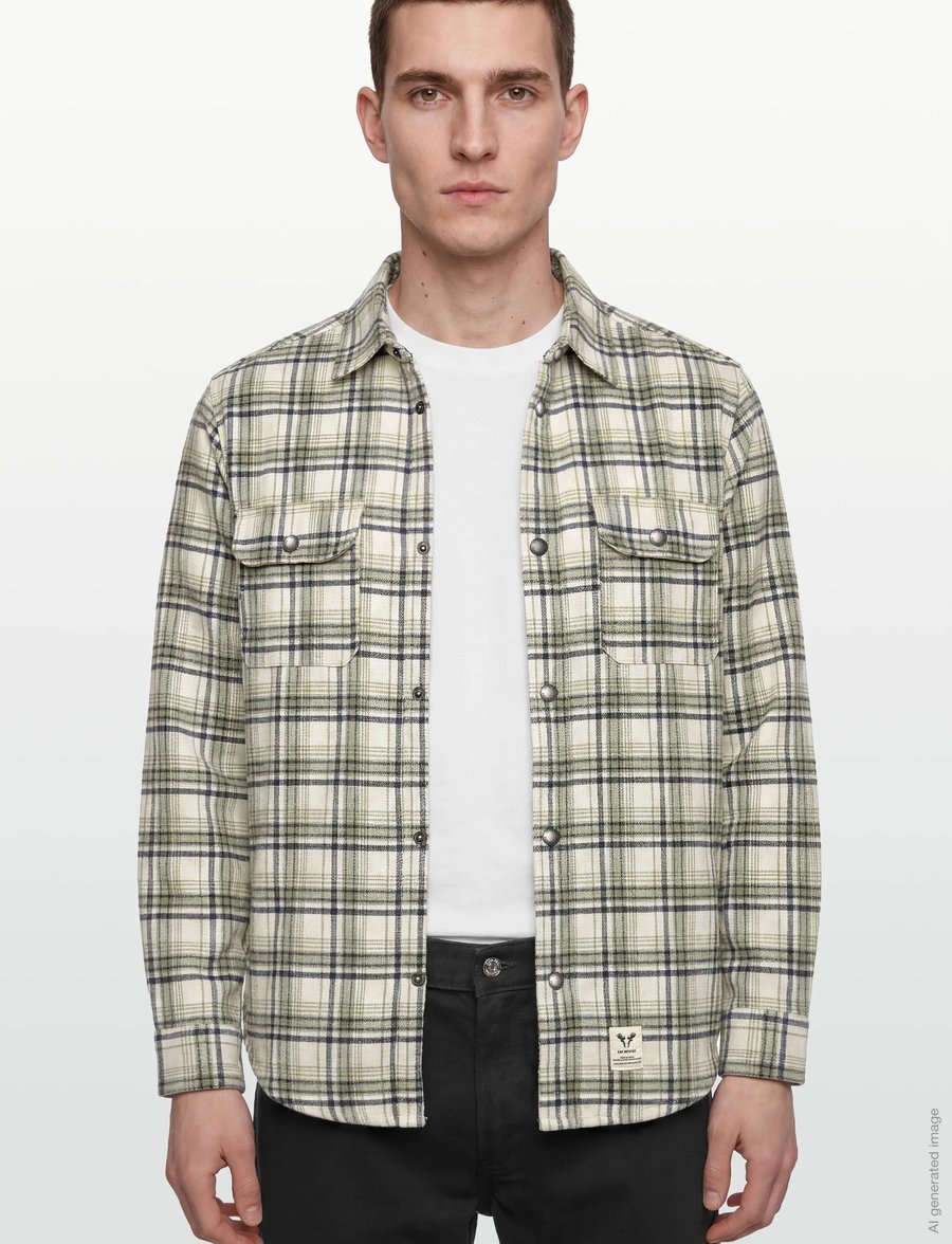 Fat Moose - Adrian cotton check shirt - flanell-hemden - ecru/dusty green - 3