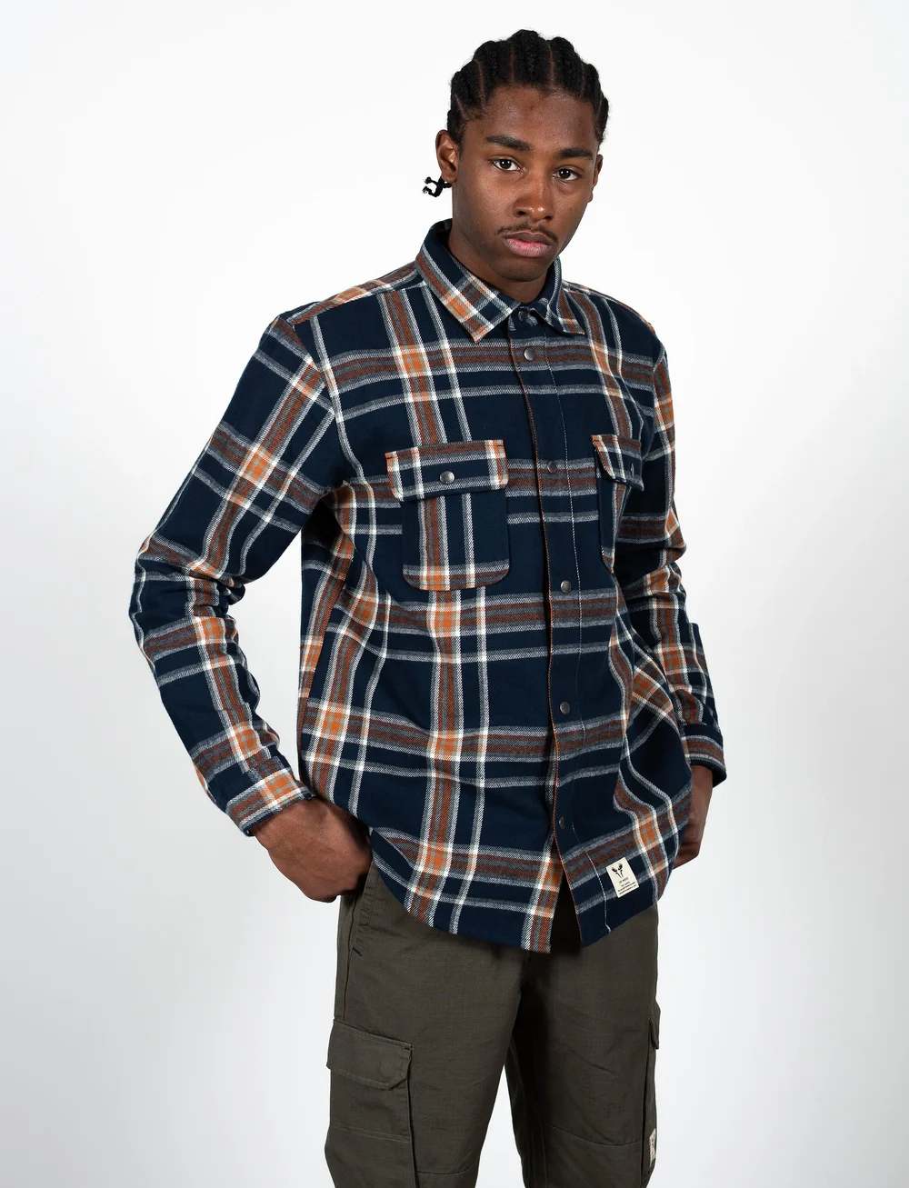 Fat Moose - Adrian cotton check shirt - flanell-hemden - navy check - 0