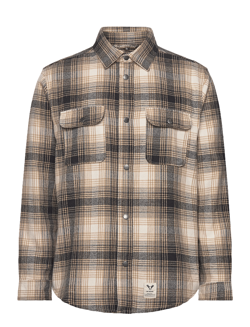 Fat Moose - Adrian cotton check shirt - flannel-skjorter - sand / black - 1