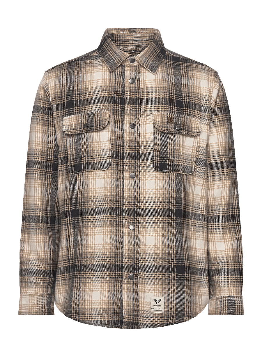 Fat Moose - Adrian cotton check shirt - flannel skyrtur - sand / black - 1