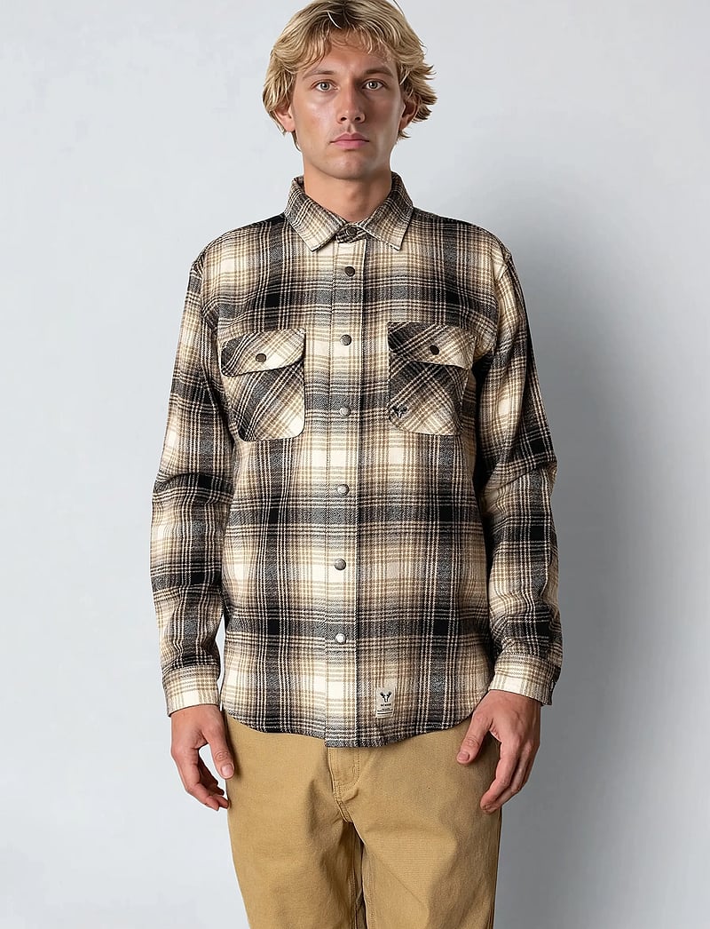 Fat Moose - Adrian cotton check shirt - flannel-skjorter - sand / black - 0