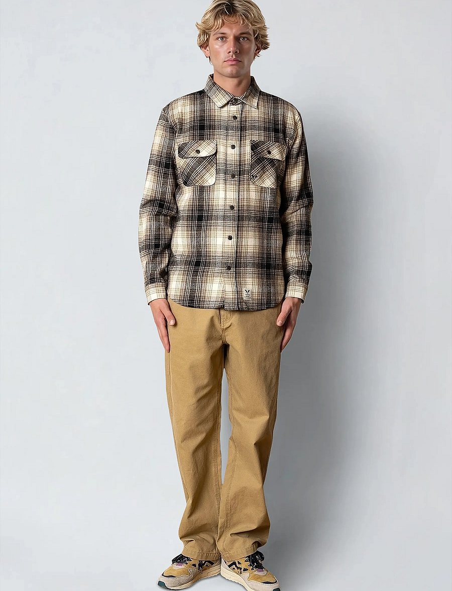 Fat Moose - Adrian cotton check shirt - flannel skyrtur - sand / black - 4