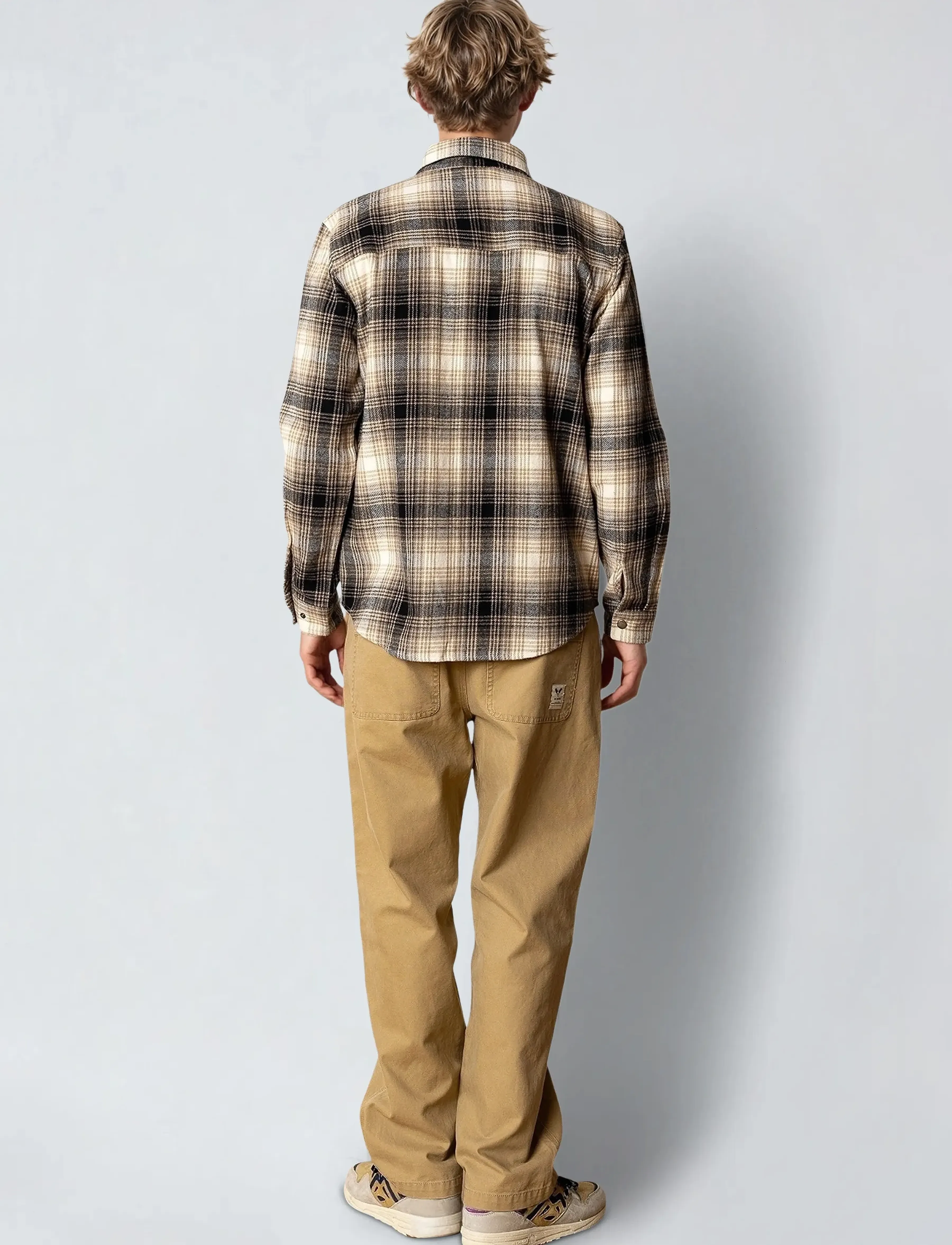 Fat Moose - Adrian cotton check shirt - mænd - sand / black - 5