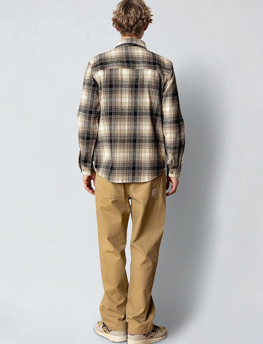 Fat Moose - Adrian cotton check shirt - flannel skyrtur - sand / black - 5