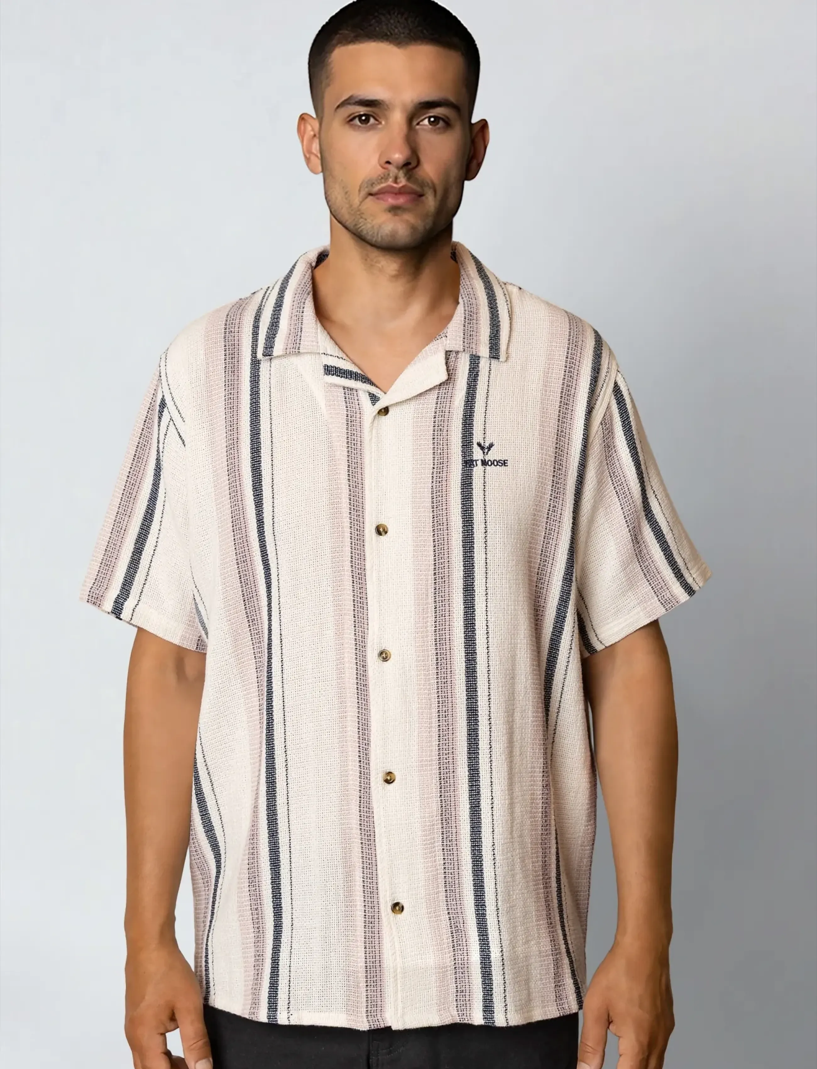 Fat Moose Costa S/S shirt - Uus - ECRU/VIOLET ICE STRIPED / cream