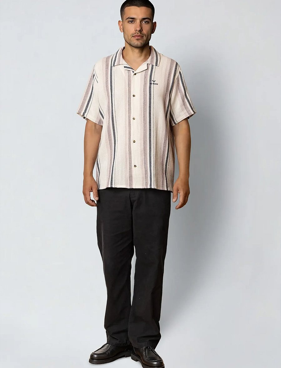 Fat Moose - Costa S/S shirt - kurzarmhemden - ecru/violet ice striped - 3