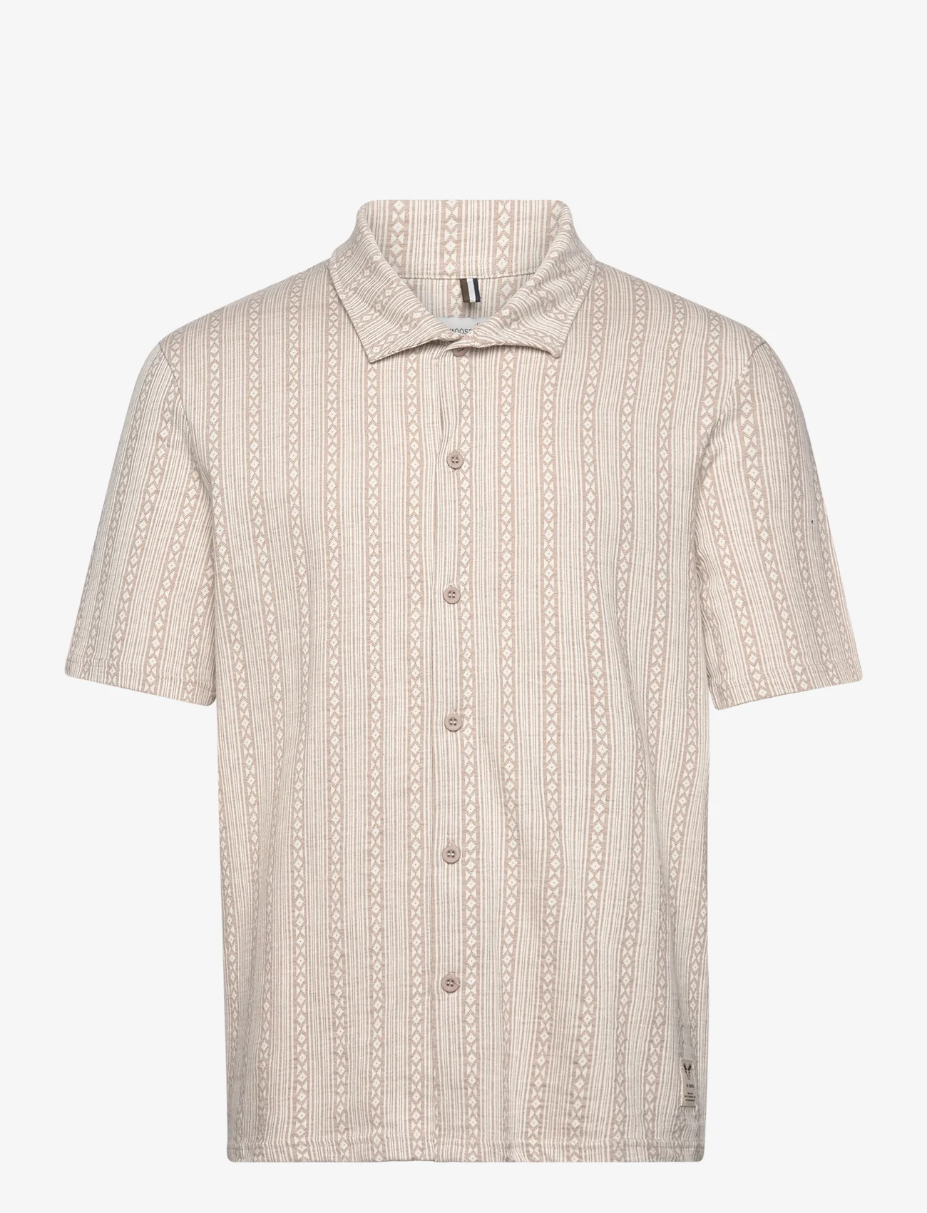 Fat Moose - Hazy Jacquard Shirt S/S - kortermede skjorter - ecru/khaki - 0