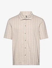 Fat Moose - Hazy Jacquard Shirt S/S - kortärmade skjortor - ecru/khaki - 0