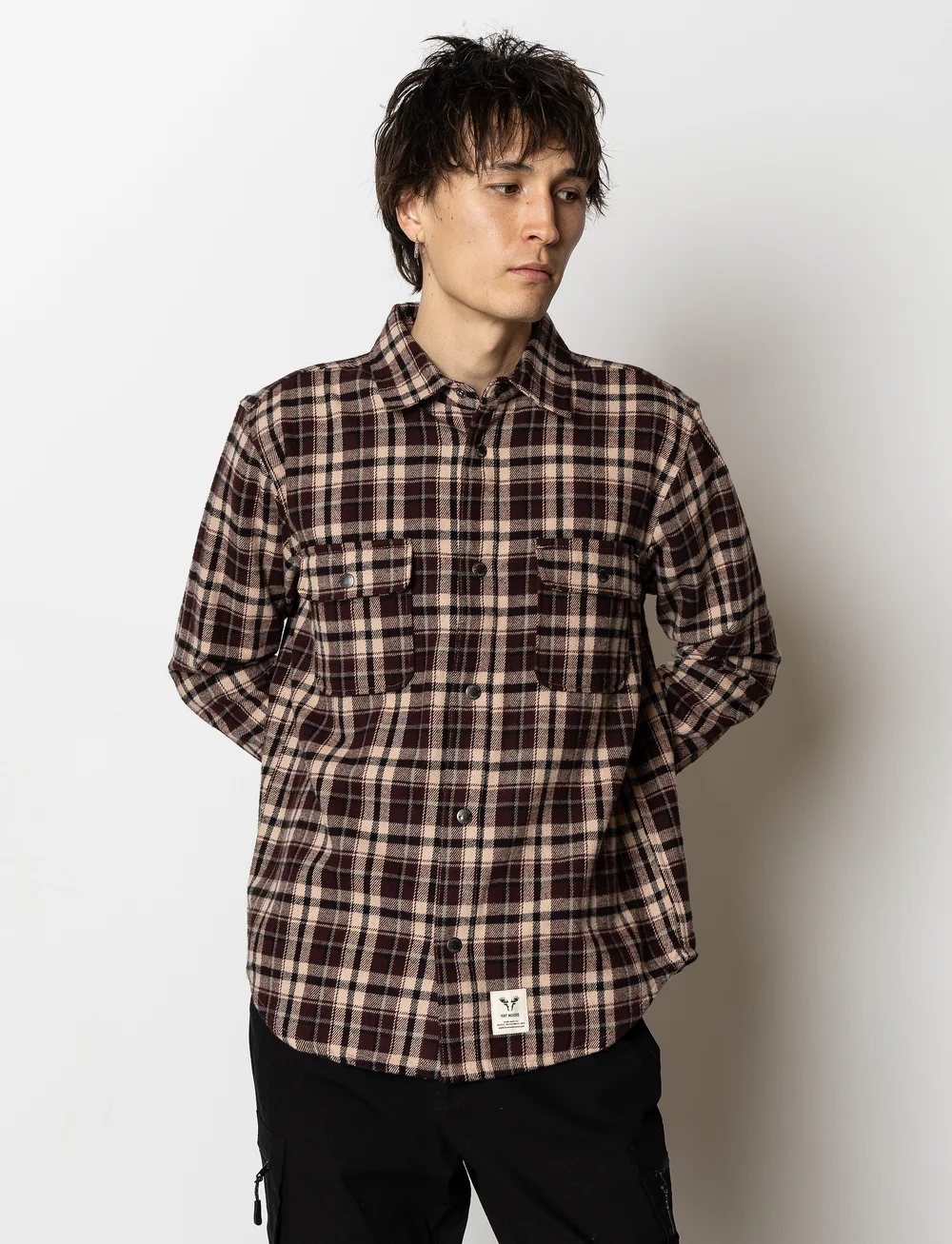 Fat Moose - Adrian cotton check shirt - rutiga skjortor - dark plum/ecru - 0