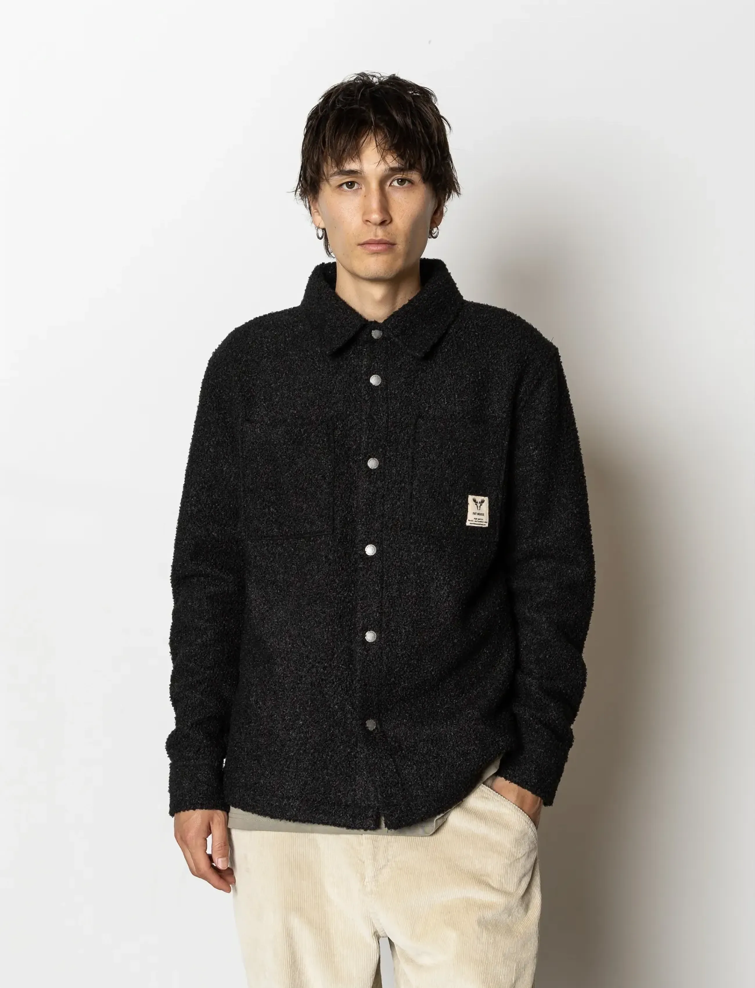 Fat Moose Ace Boucle Overshirt, Mænd, Bouclé Overshirt, Sort, Str: S
