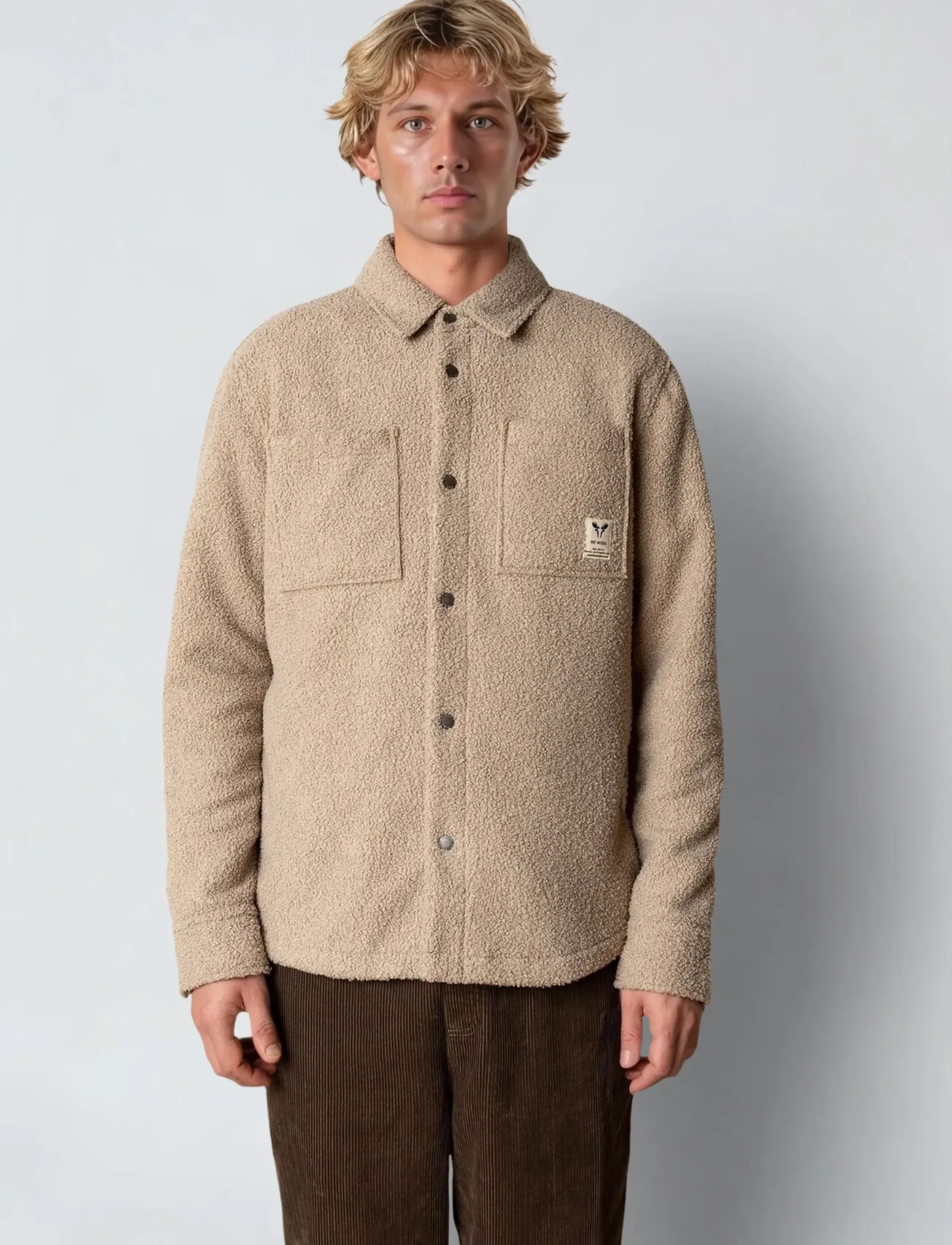 Fat Moose Ace Boucle Overshirt, Mænd, Bouclé Overshirt, Beige, Str: M