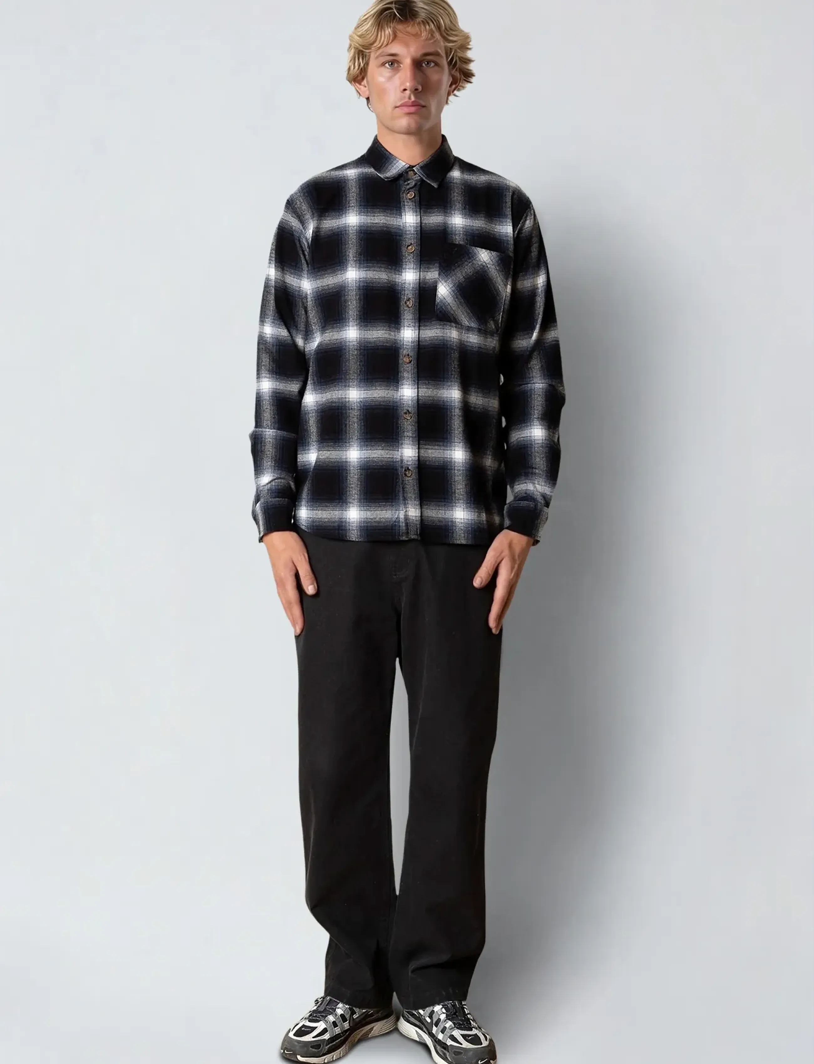 Fat Moose - Forest flannel shirt - mehed - dark navy/black check - 3