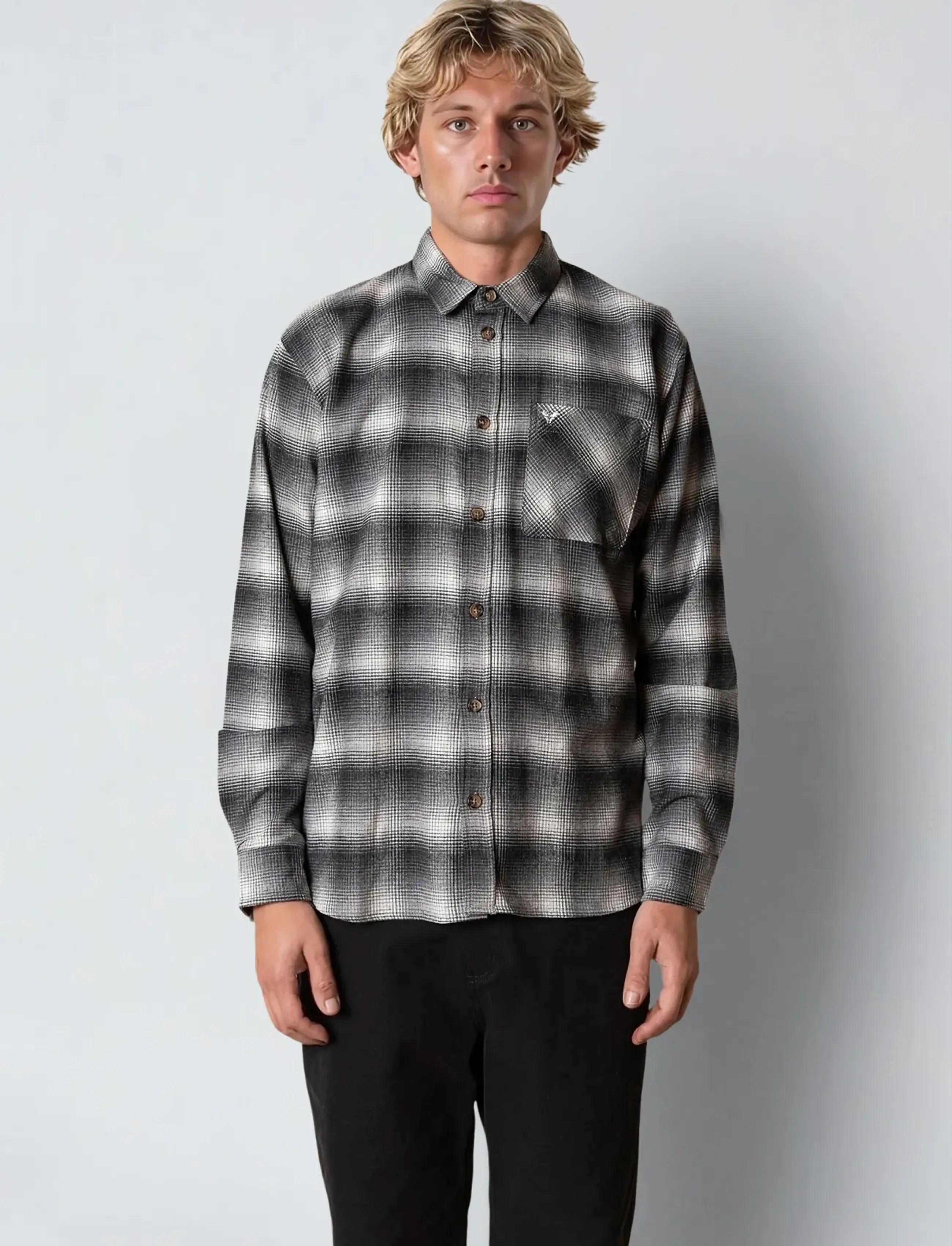 Fat Moose Forest Flannel Shirt, S, Shirts, Grau - Checkered Männerswear