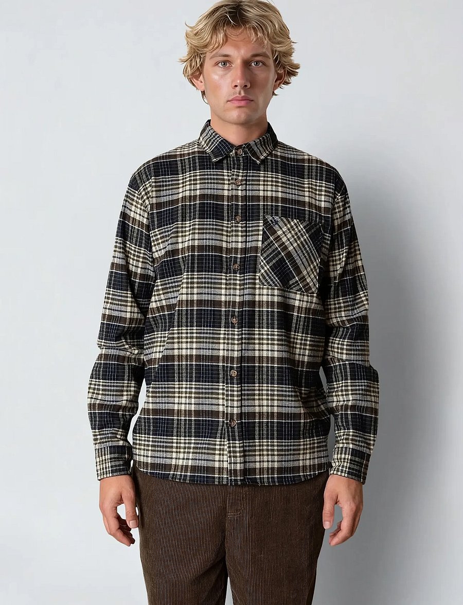 Fat Moose - Forest flannel shirt - flannel-skjorter - navy/moss check - 0