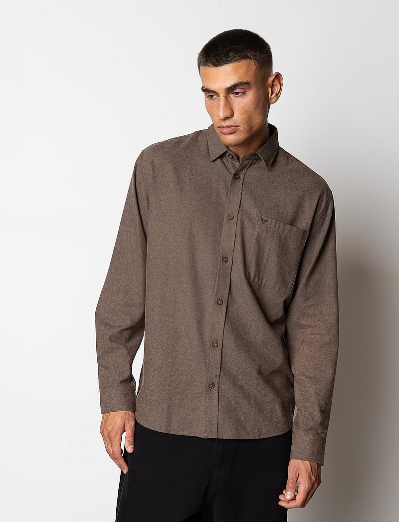 Fat Moose - Frank flannel shirt - vabaajasärgid - brown melangÈ - 0