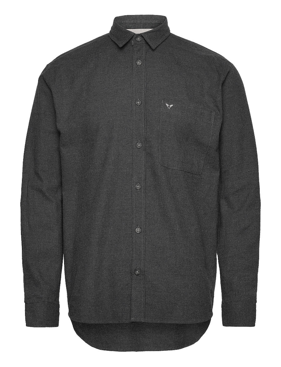 Fat Moose - Frank flannel shirt - vabaajasärgid - dark grey melange - 1