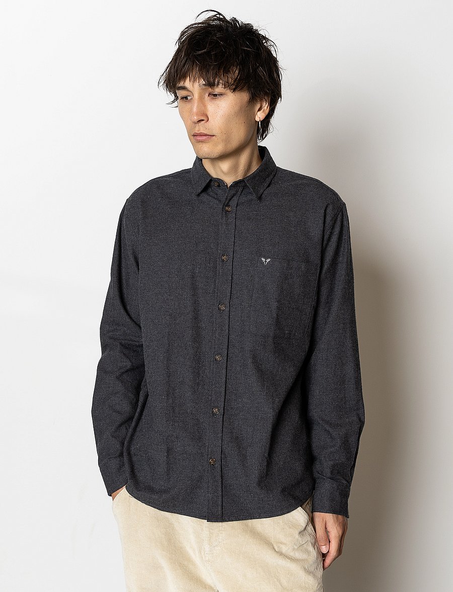 Fat Moose - Frank flannel shirt - vabaajasärgid - dark grey melange - 0