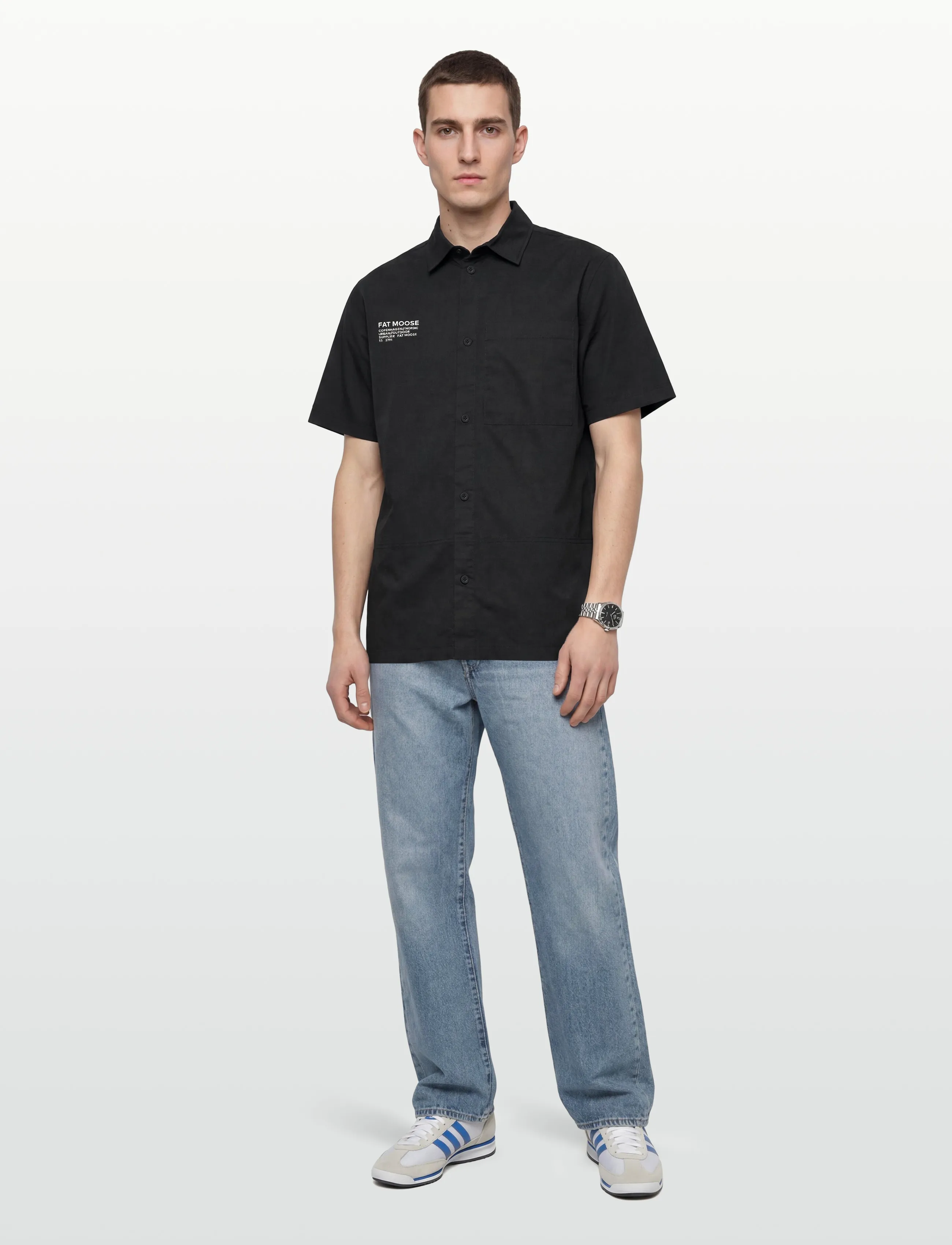 Fat Moose Evan Shirt Ss, XXL, Black, Skjorter > Kortærmede Shirts, Herre