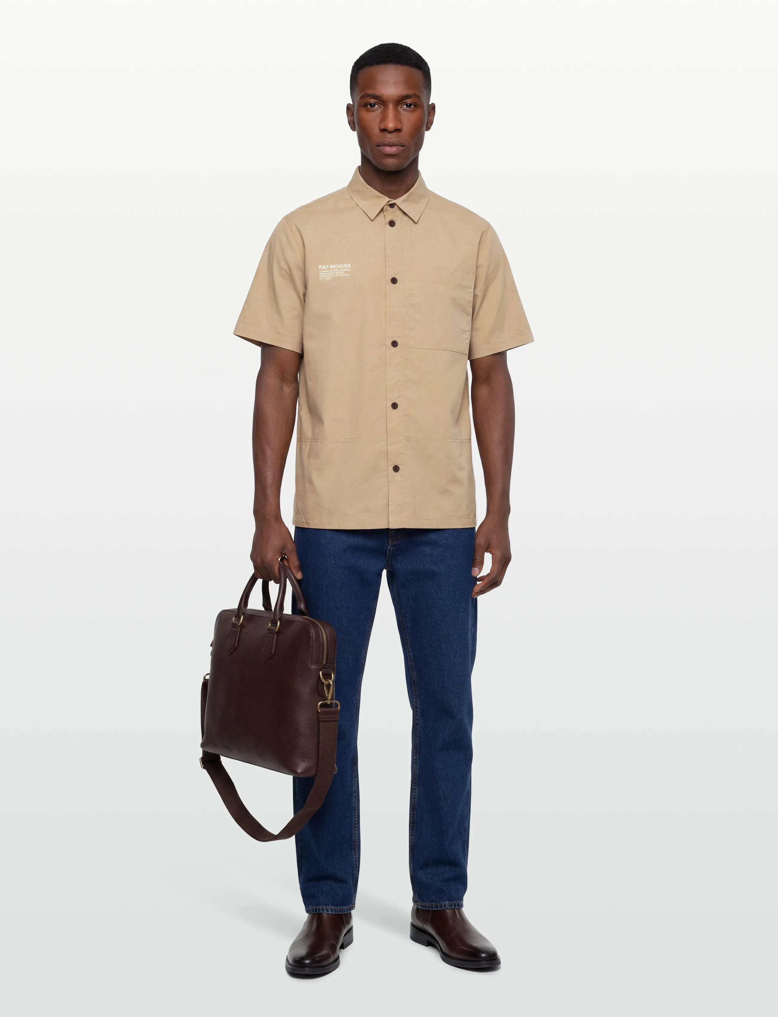 Fat Moose Evan Shirt Ss, M, Beige, Skjorter > Kortærmede Shirts, Herre