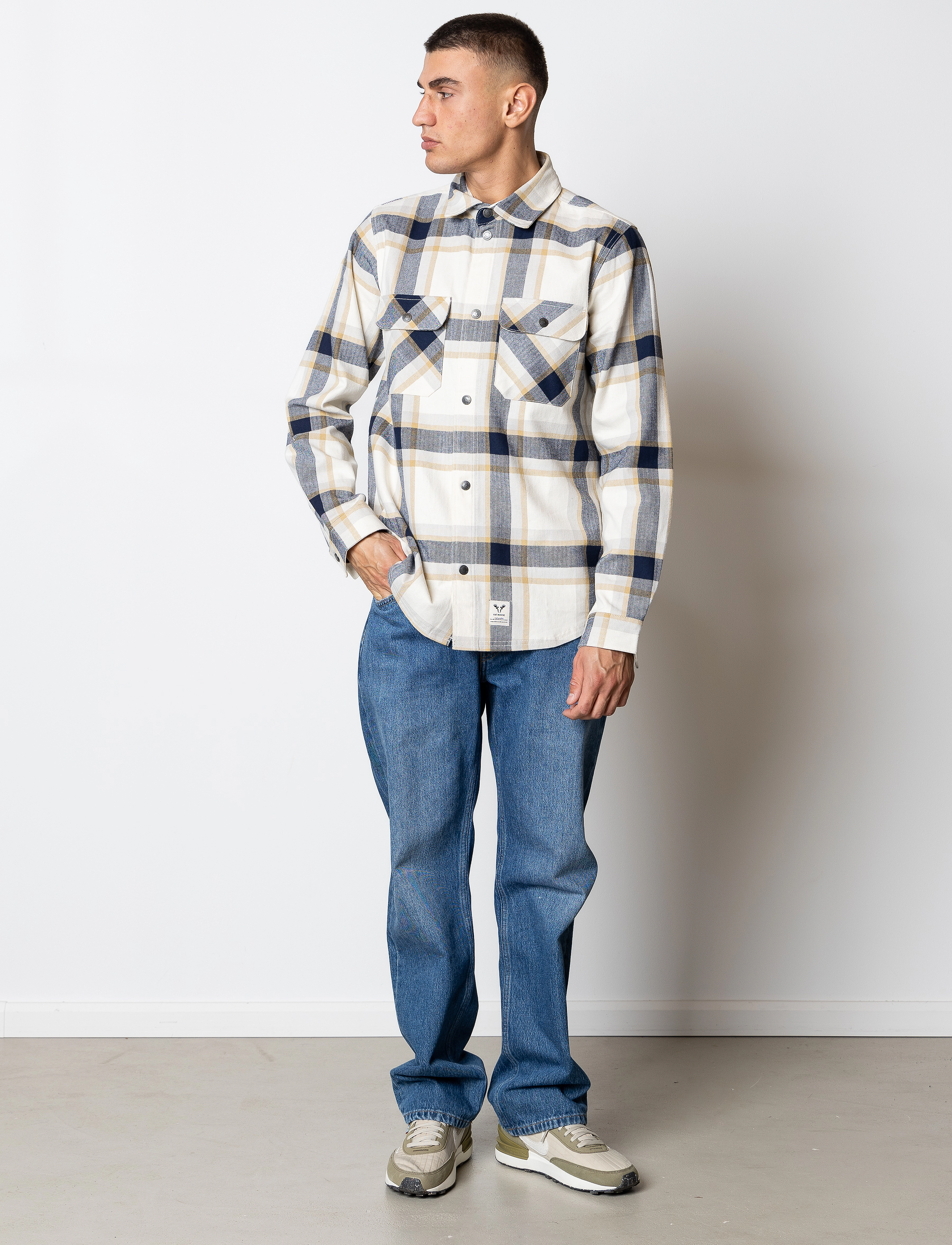 Fat Moose - Rye overshirt - ecru/navy check - 3