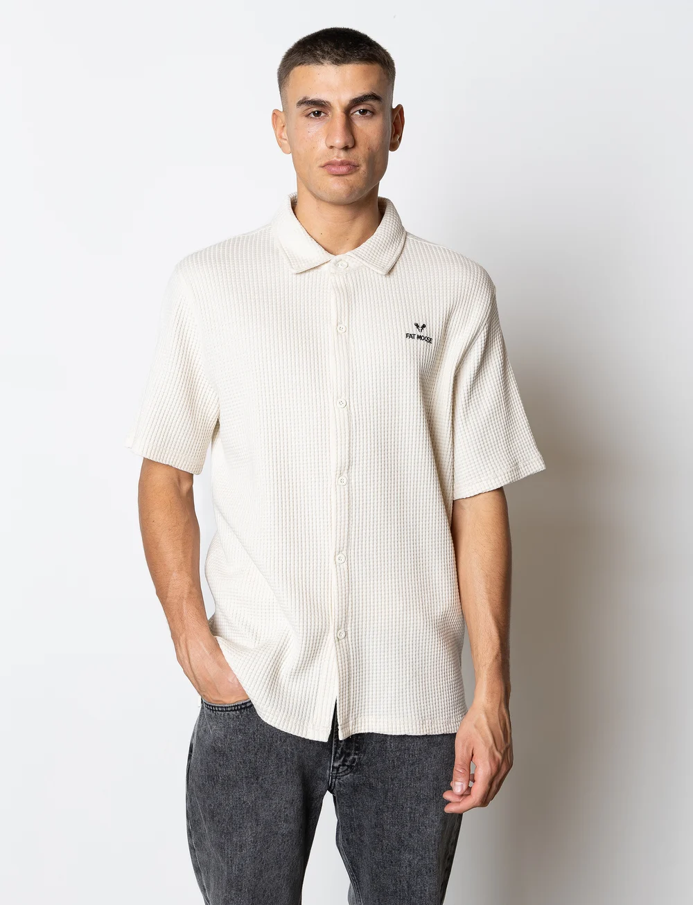 Fat Moose - Scott S/S shirt - lühikeste varrukatega särgid - ecru - 0