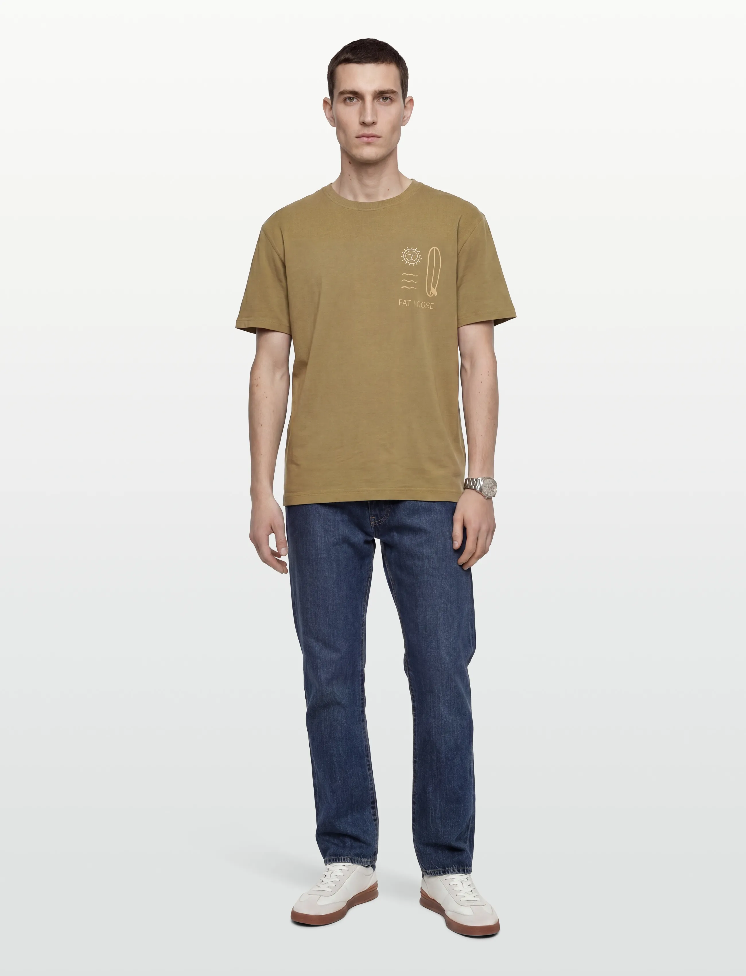 Fat Moose Surf T-Shirt, Mænd, Surf T-shirt, Kakigrøn, Str: XXL