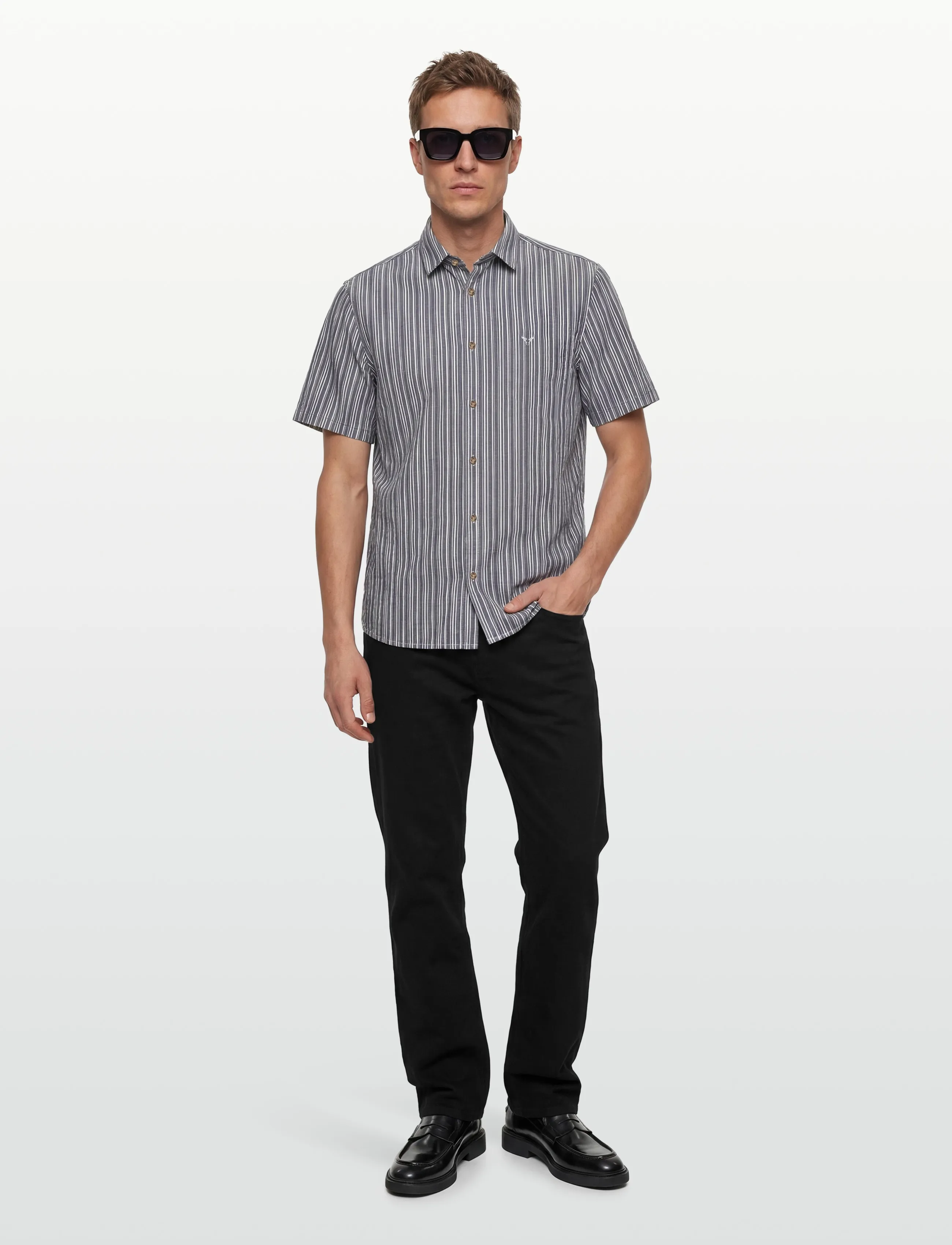 Fat Moose Colby Shirt Ss, XL, Navy, Skjorter > Kortærmede Shirts, Herre