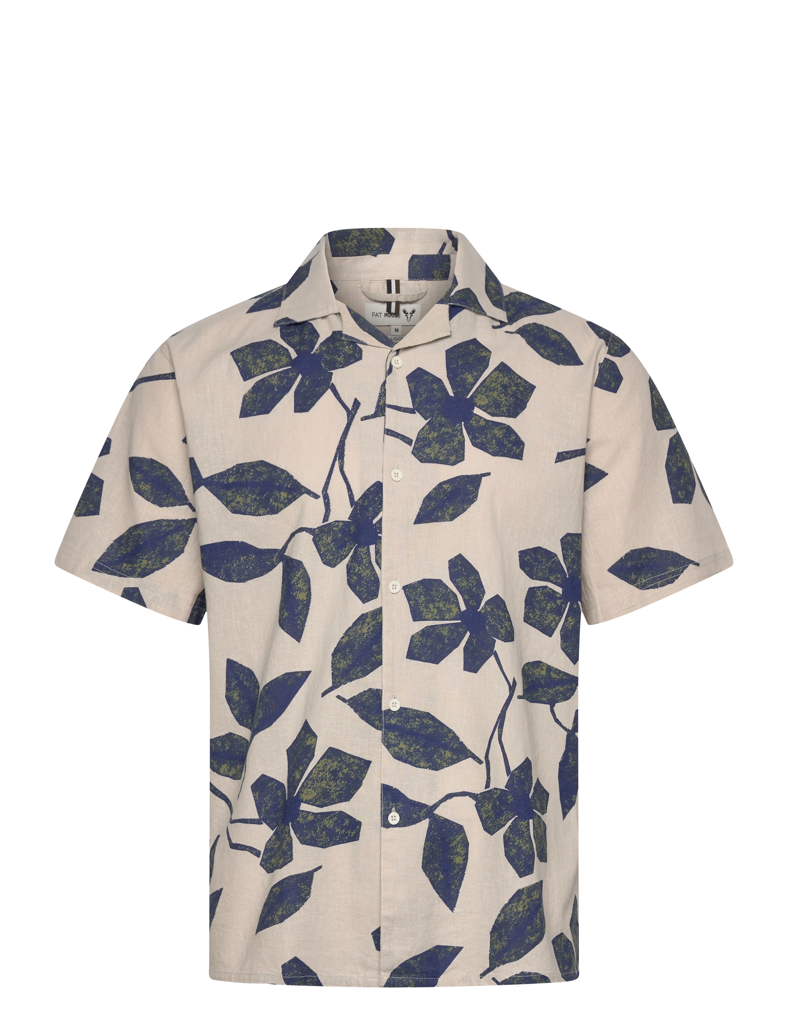 Fat Moose Ezra Cotton Linen Shirt SS - Skjortor - MULTI ARMY/NATURAL / multi