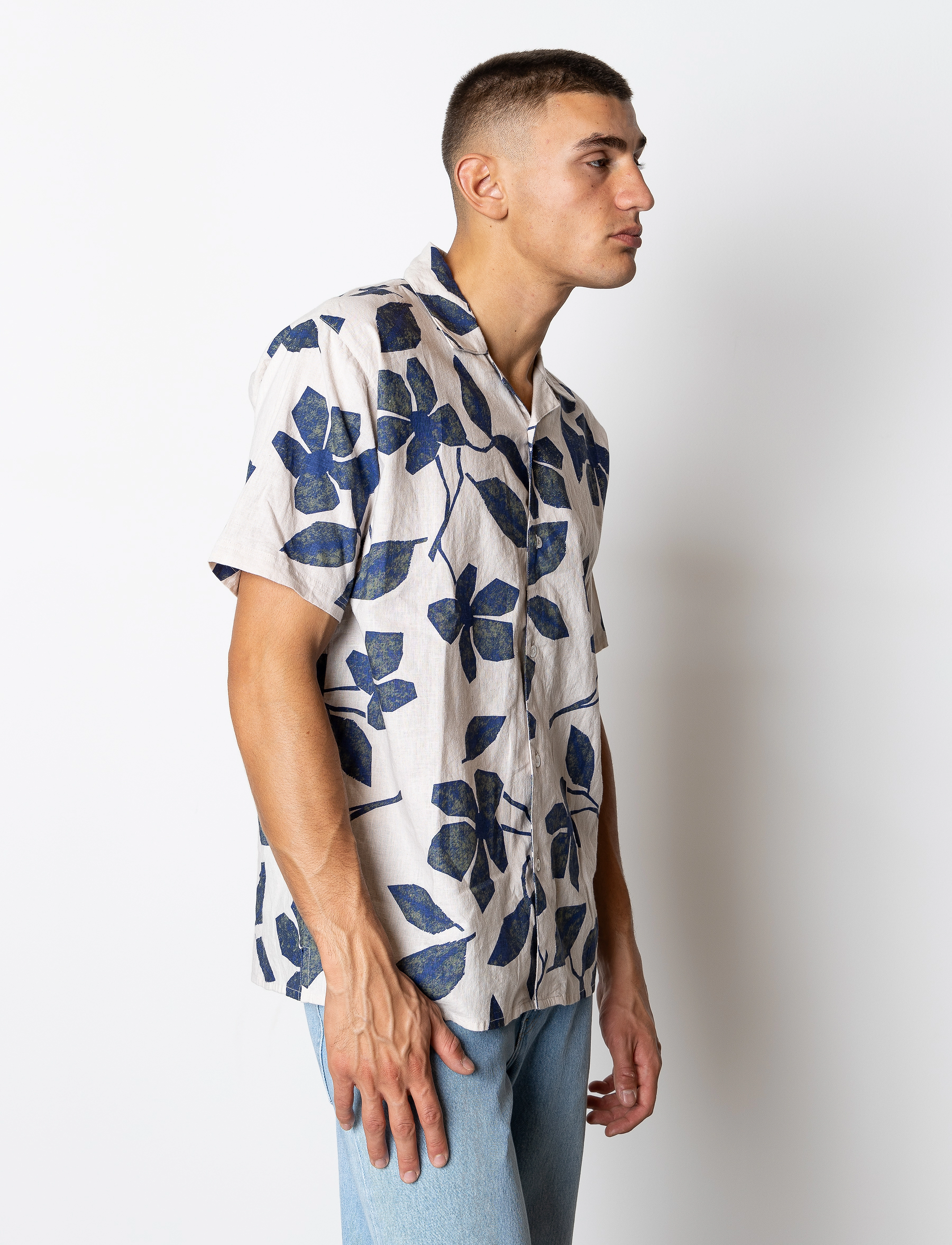 Fat Moose Ezra Cotton Linen Shirt SS - Hørskjorter - MULTI ARMY/NATURAL / multi
