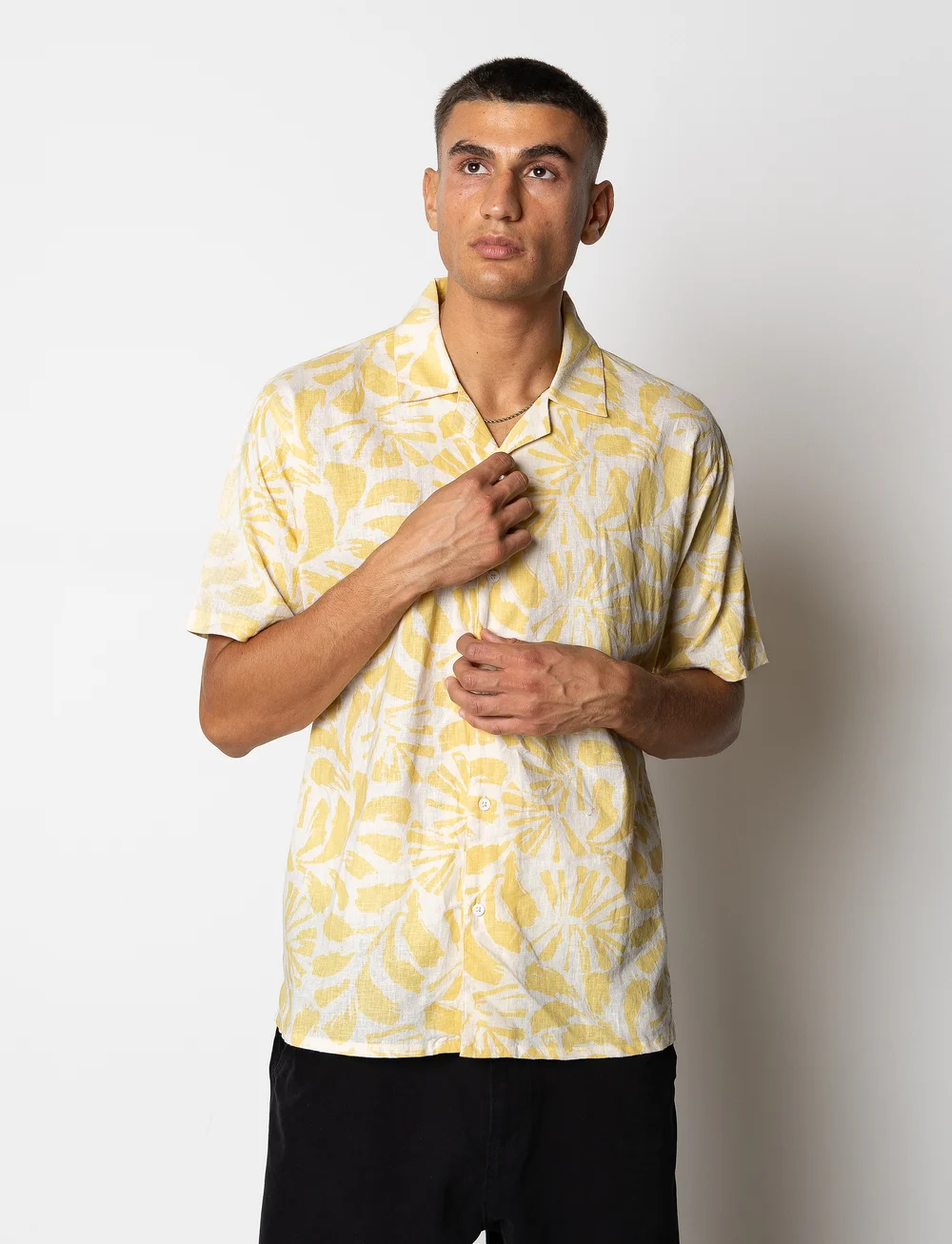 Fat Moose - Zane Cotton Linen Shirt SS - linneskjortor - multi warm yellow/ecru - 0