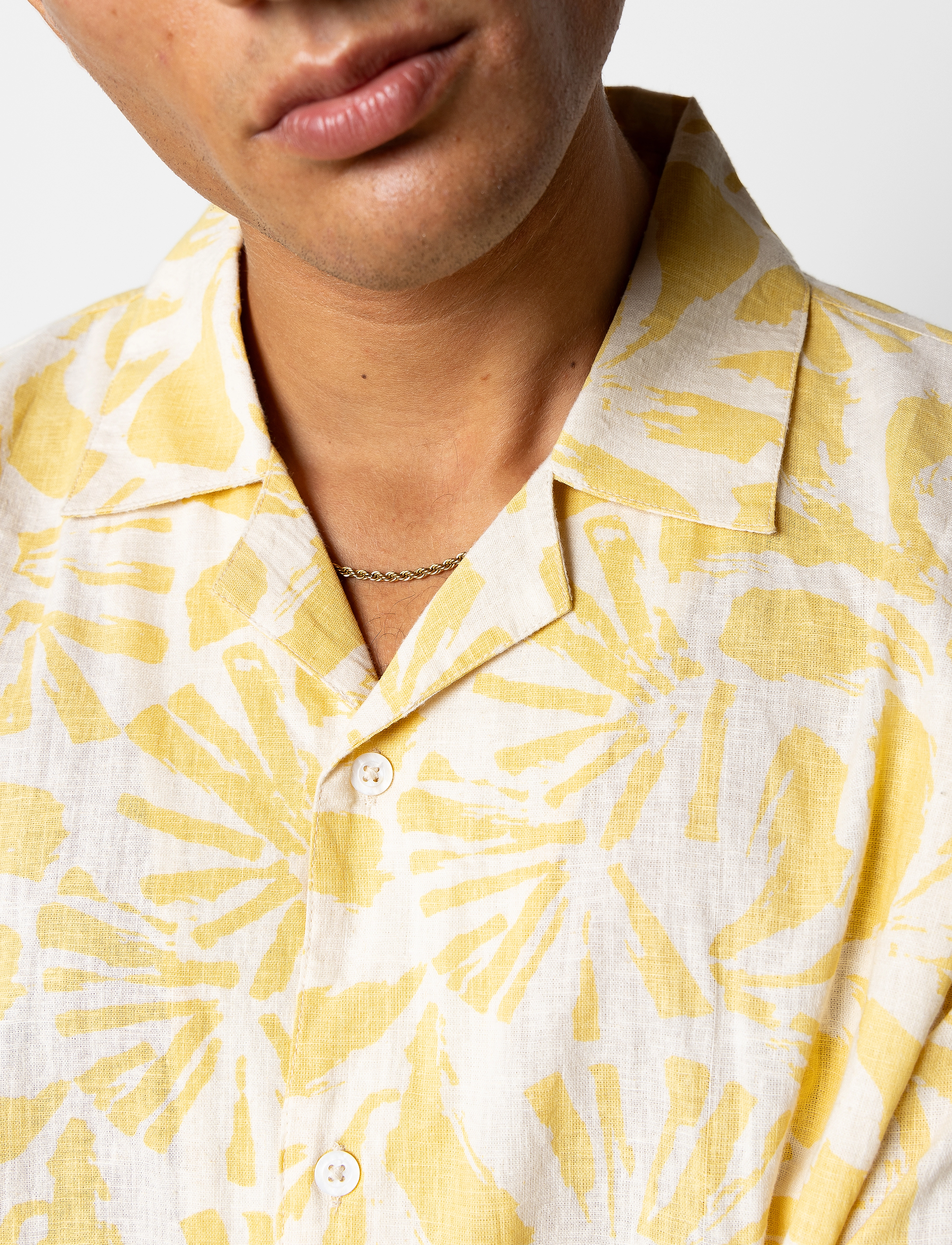 Fat Moose - Zane Cotton Linen Shirt SS - multi warm yellow/ecru - 3