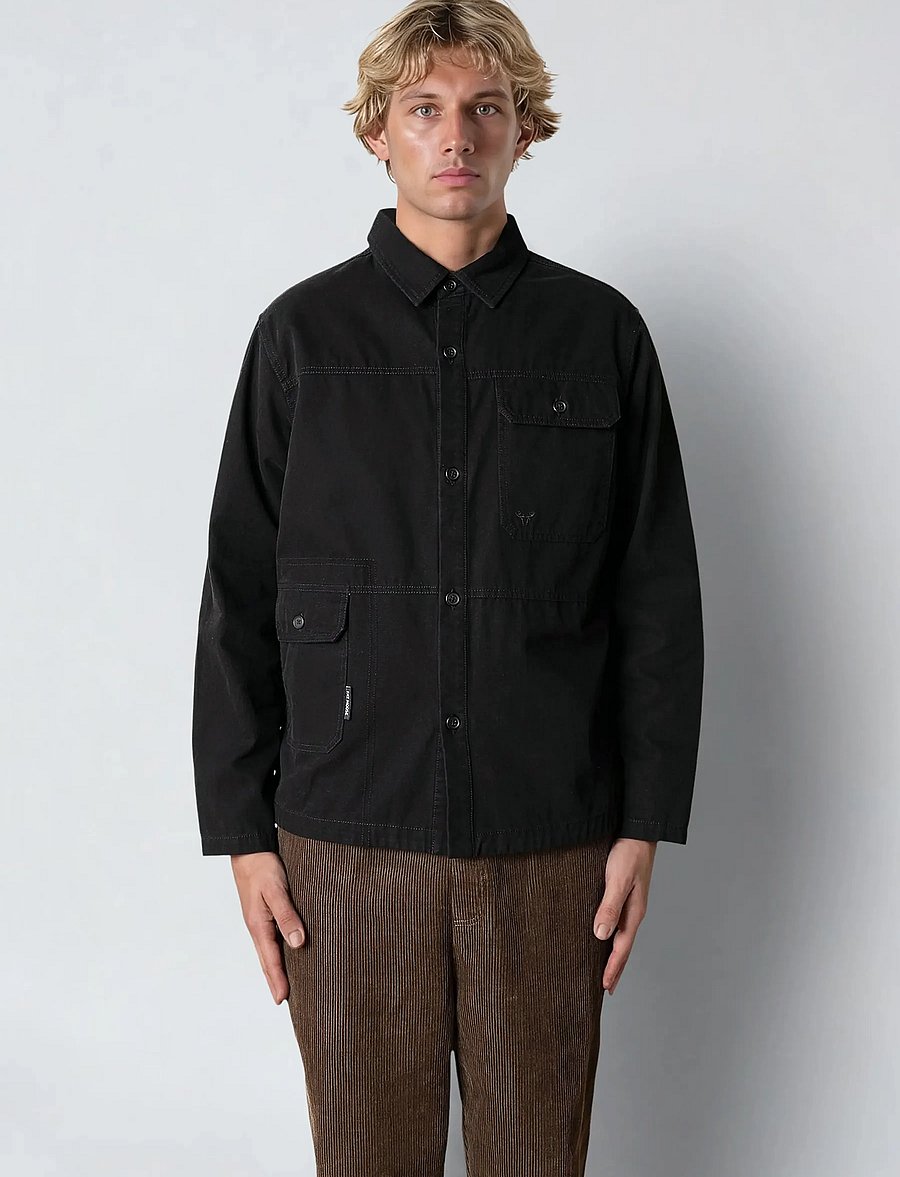 Fat Moose - Dereck cotton overshirt - kollektionen - black - 0