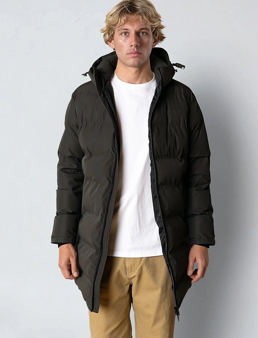 Fat Moose - Birk long jacket - daunenjacken - beetle green - 0